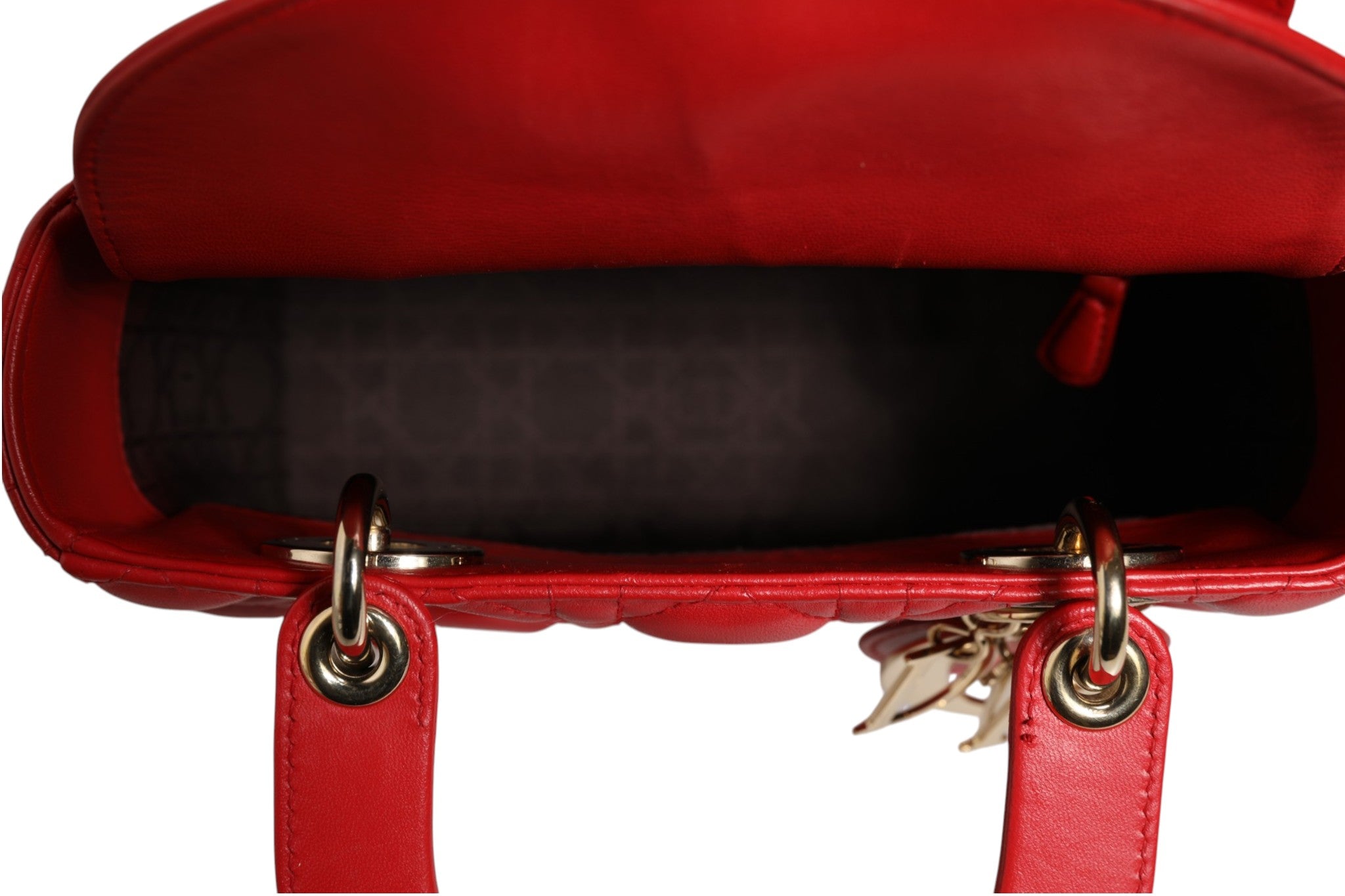 Pre-Owned Christian Dior Lady Dior Cannage Leather Handbag Red Women's B+ (Good — light signs of wear)
