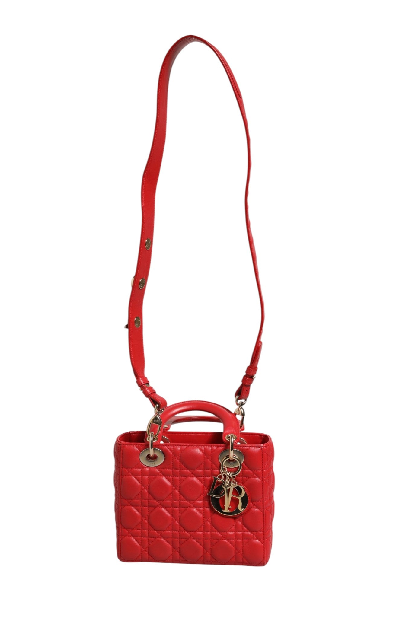 Pre-Owned Christian Dior Lady Dior Cannage Leather Handbag Red Women's B+ (Good — light signs of wear)