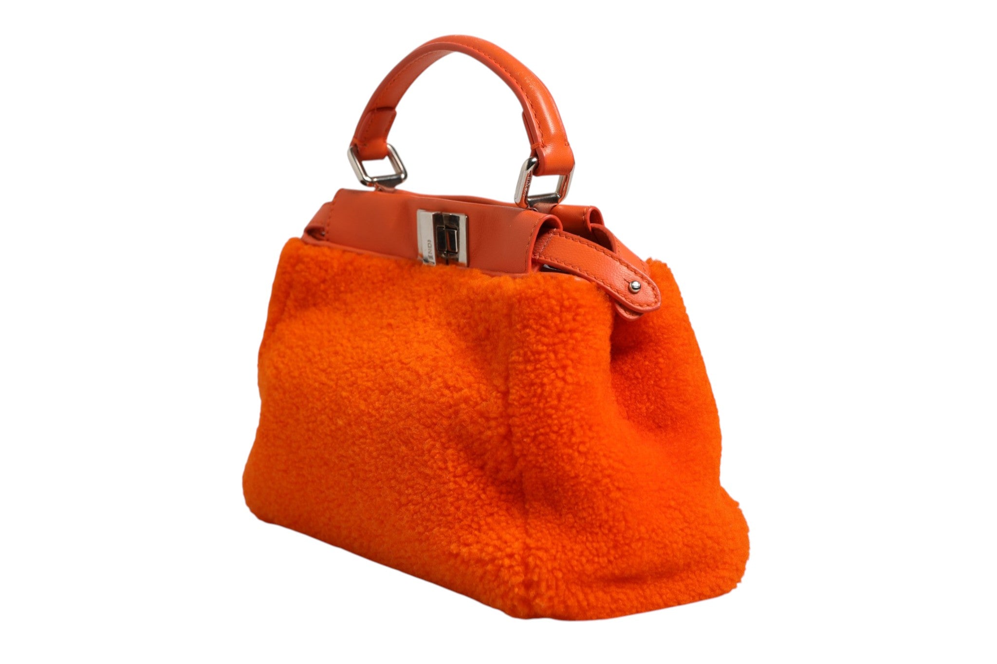 Pre-Owned Fendi Orange Leather and Shearling Mini Peekaboo Top Handle Bag Orange Women's B+ (Good — light signs of wear)