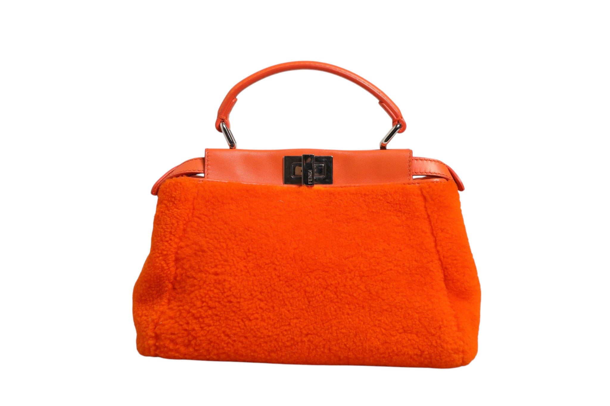 Pre-Owned Fendi Orange Leather and Shearling Mini Peekaboo Top Handle Bag Orange Women's B+ (Good — light signs of wear)