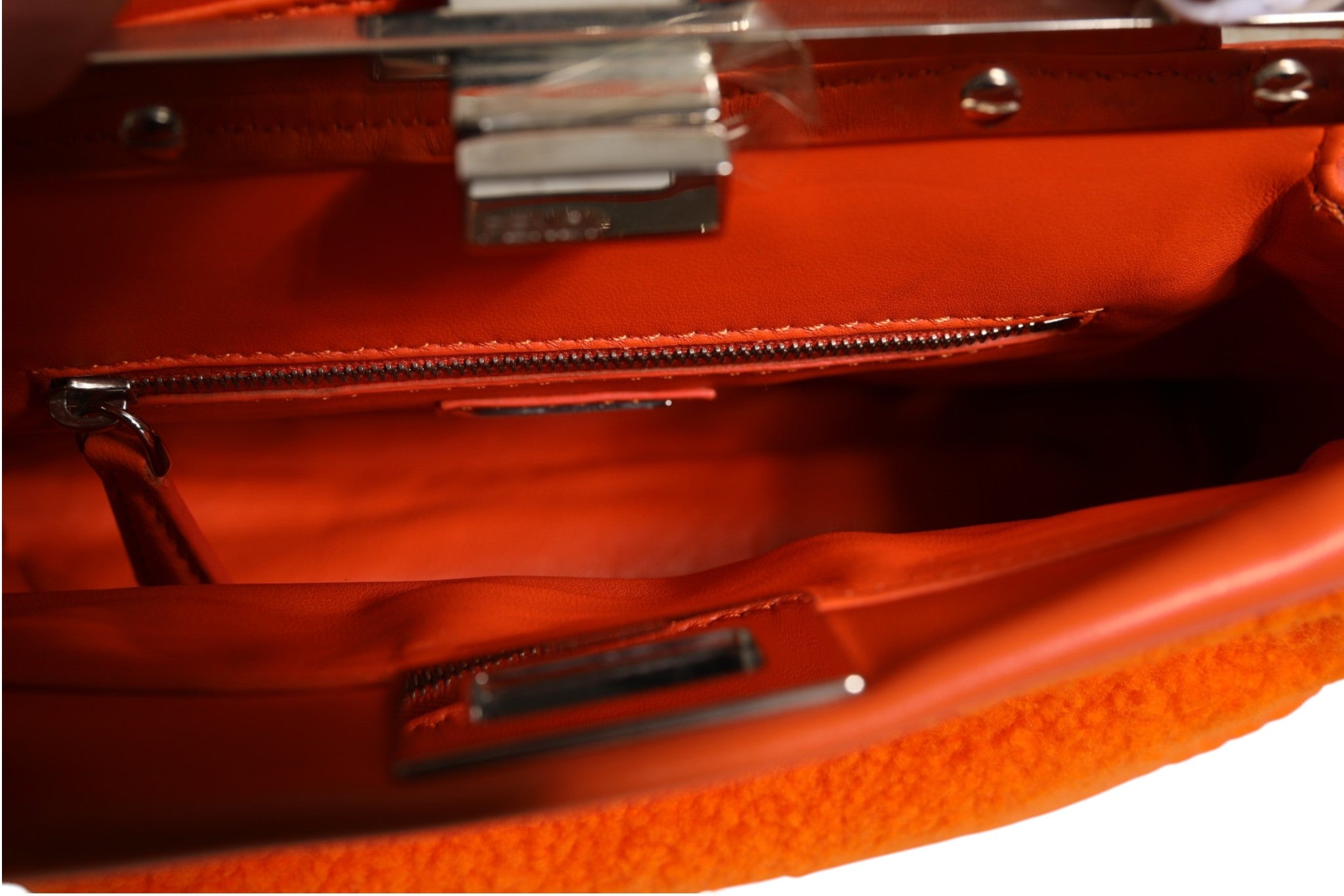 Pre-Owned Fendi Orange Leather and Shearling Mini Peekaboo Top Handle Bag Orange Women's B+ (Good — light signs of wear)