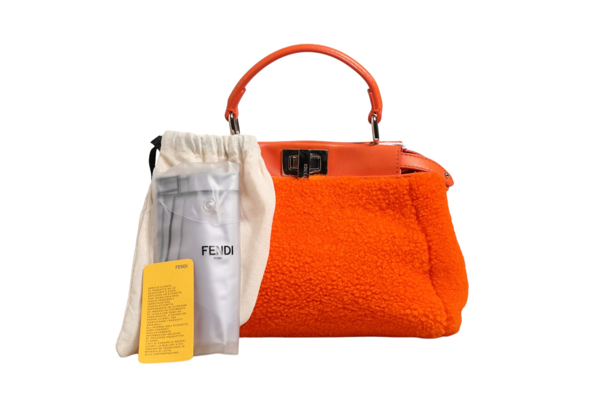 Pre-Owned Fendi Orange Leather and Shearling Mini Peekaboo Top Handle Bag Orange Women's B+ (Good — light signs of wear)