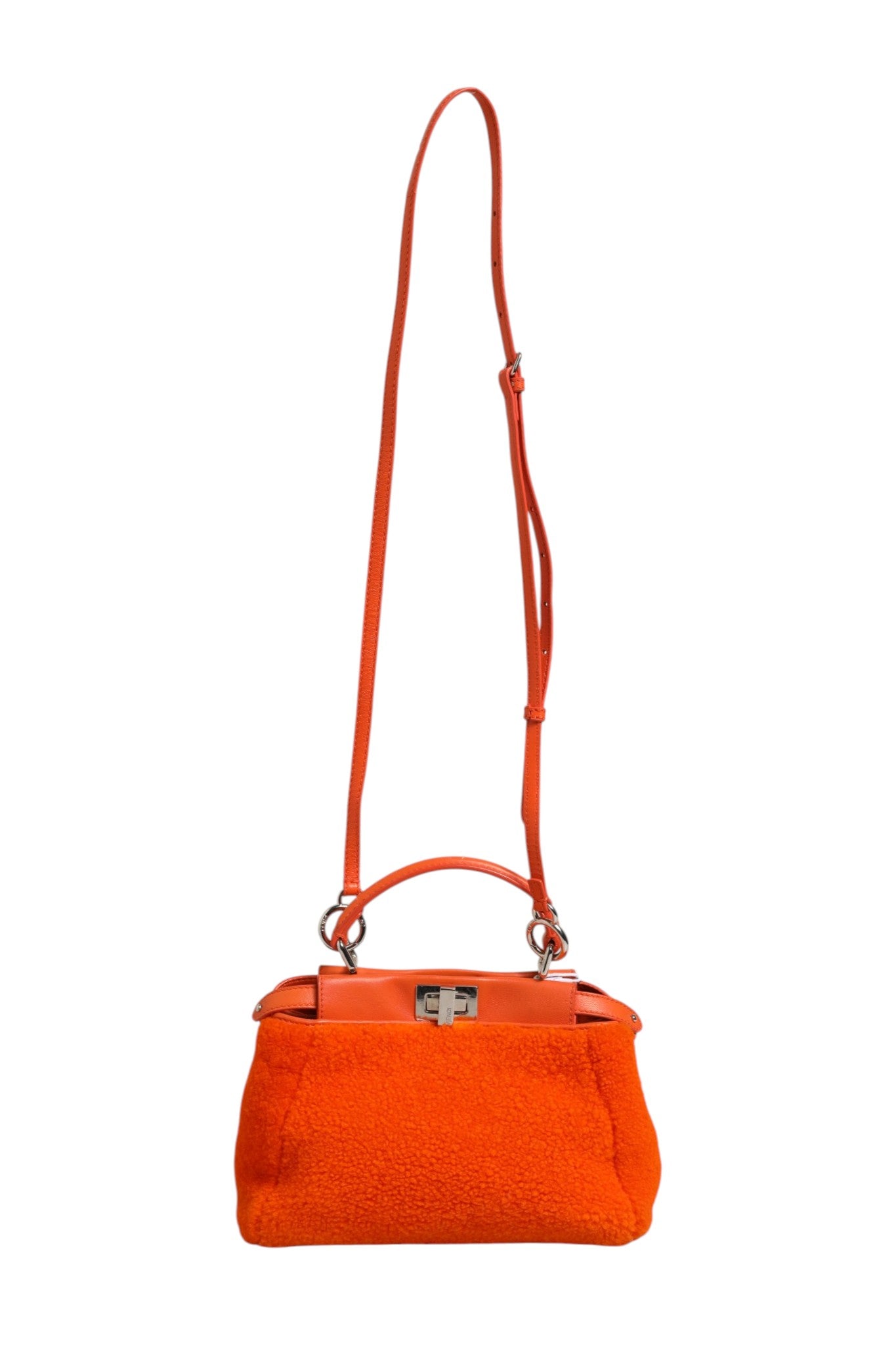 Pre-Owned Fendi Orange Leather and Shearling Mini Peekaboo Top Handle Bag Orange Women's B+ (Good — light signs of wear)