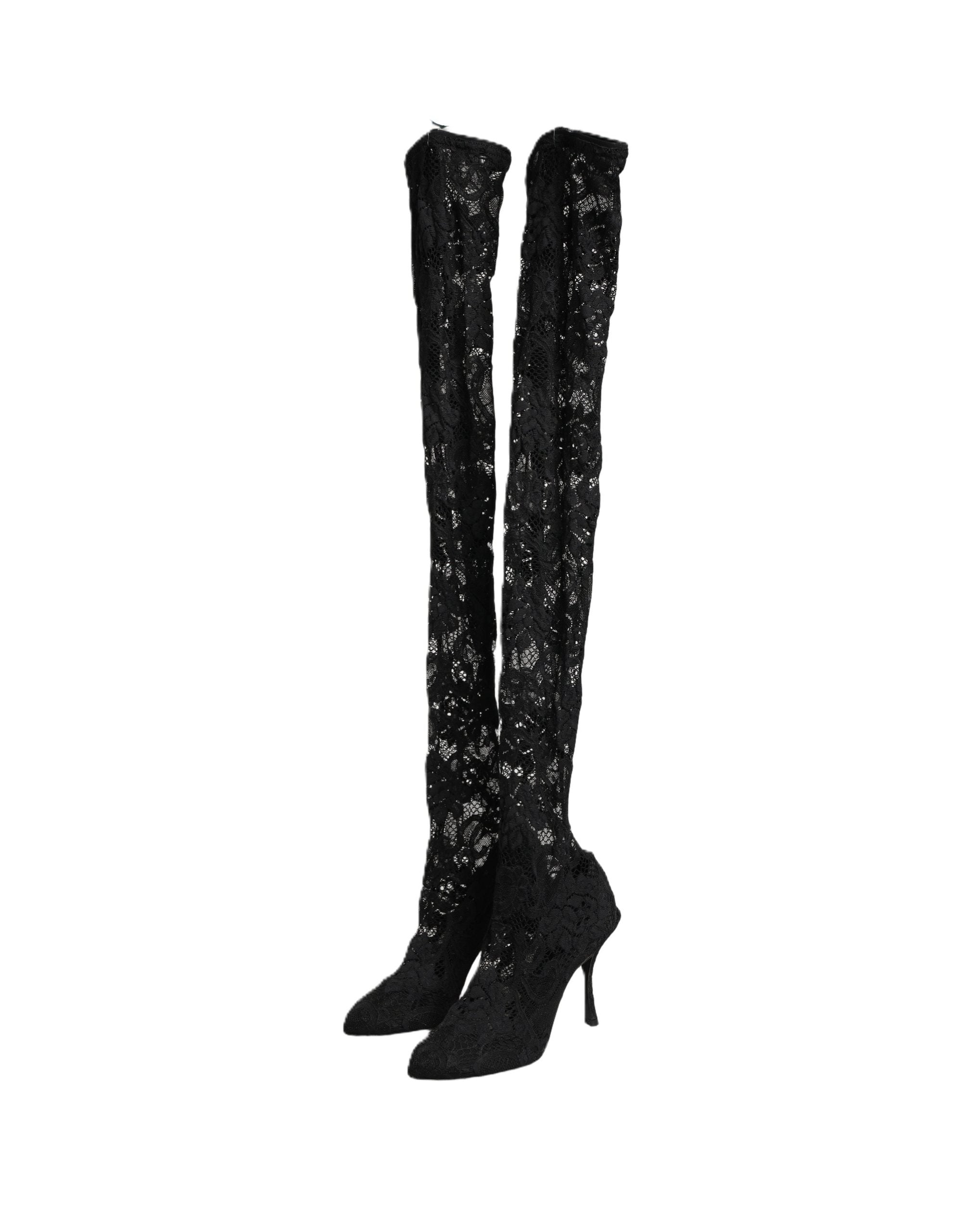 Dolce & Gabbana Black Taormina Lace Socks Boots Pumps Shoes