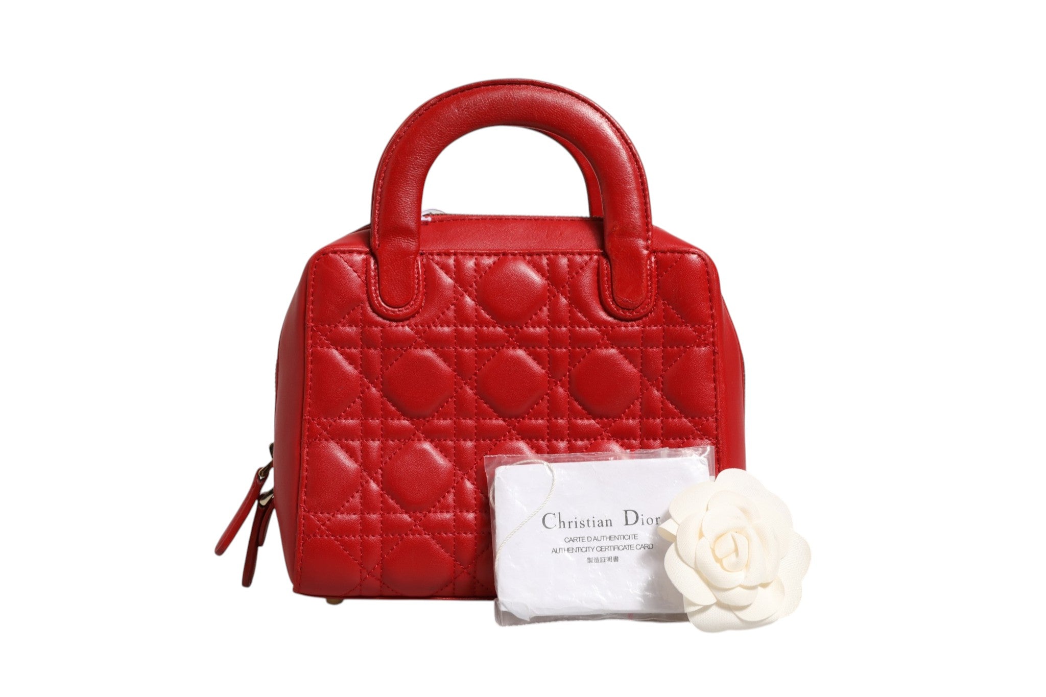 Pre-Owned Christian Dior Small Dior Toujours Bag Black Macrocannage Calfskin Red Women's B+ (Good — light signs of wear)