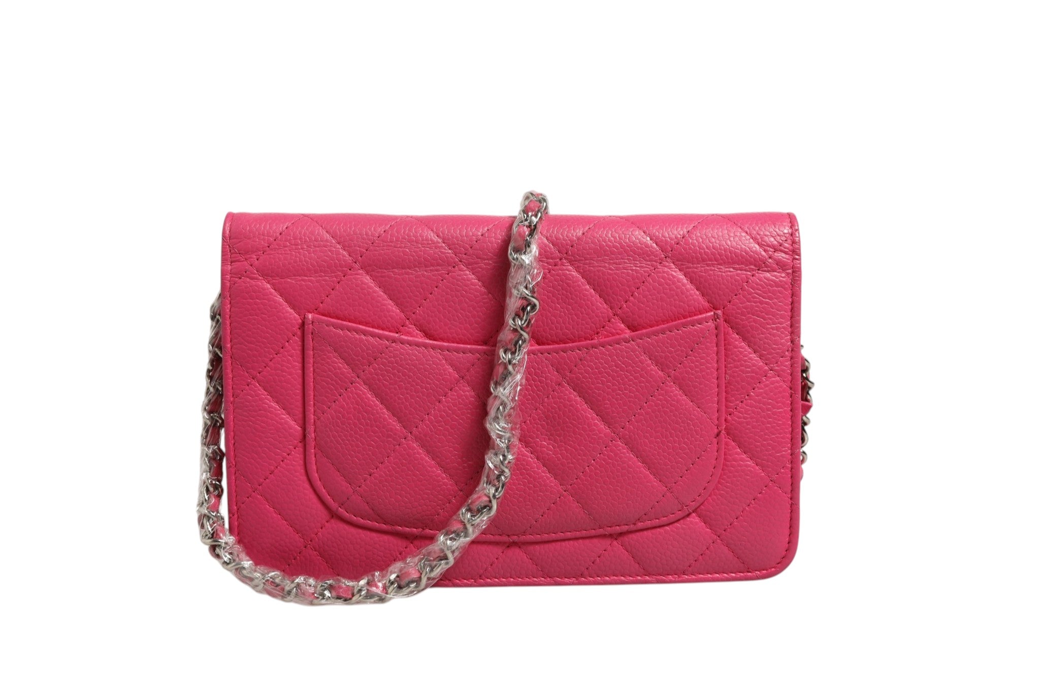Pre-Owned Chanel Pink Quilted Lambskin Wallet On Chain WOC Silver Pink Women's B+ (Good — light signs of wear)