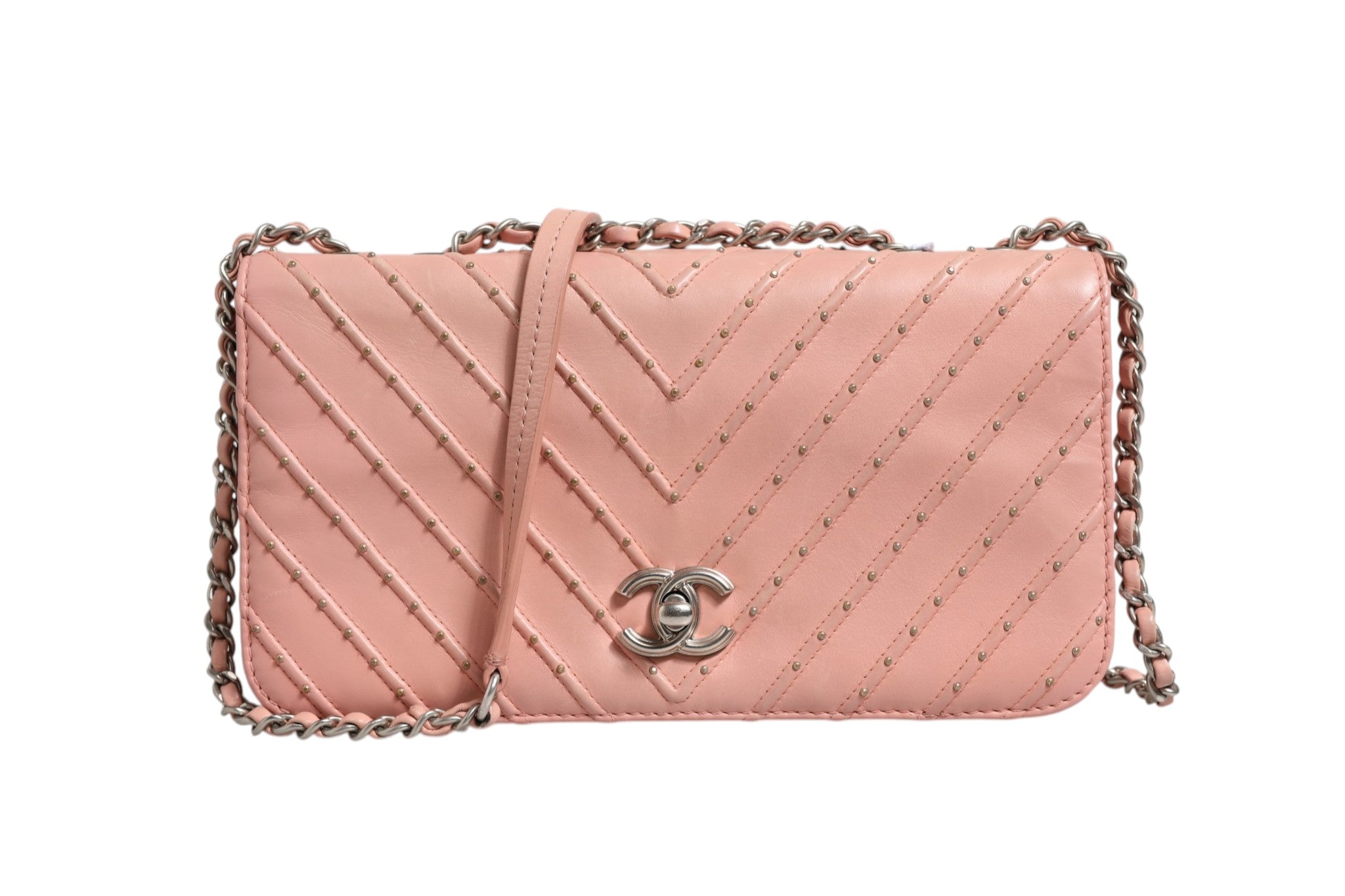 Chanel Small Classic Double Flap Bag Light Pink Chevron