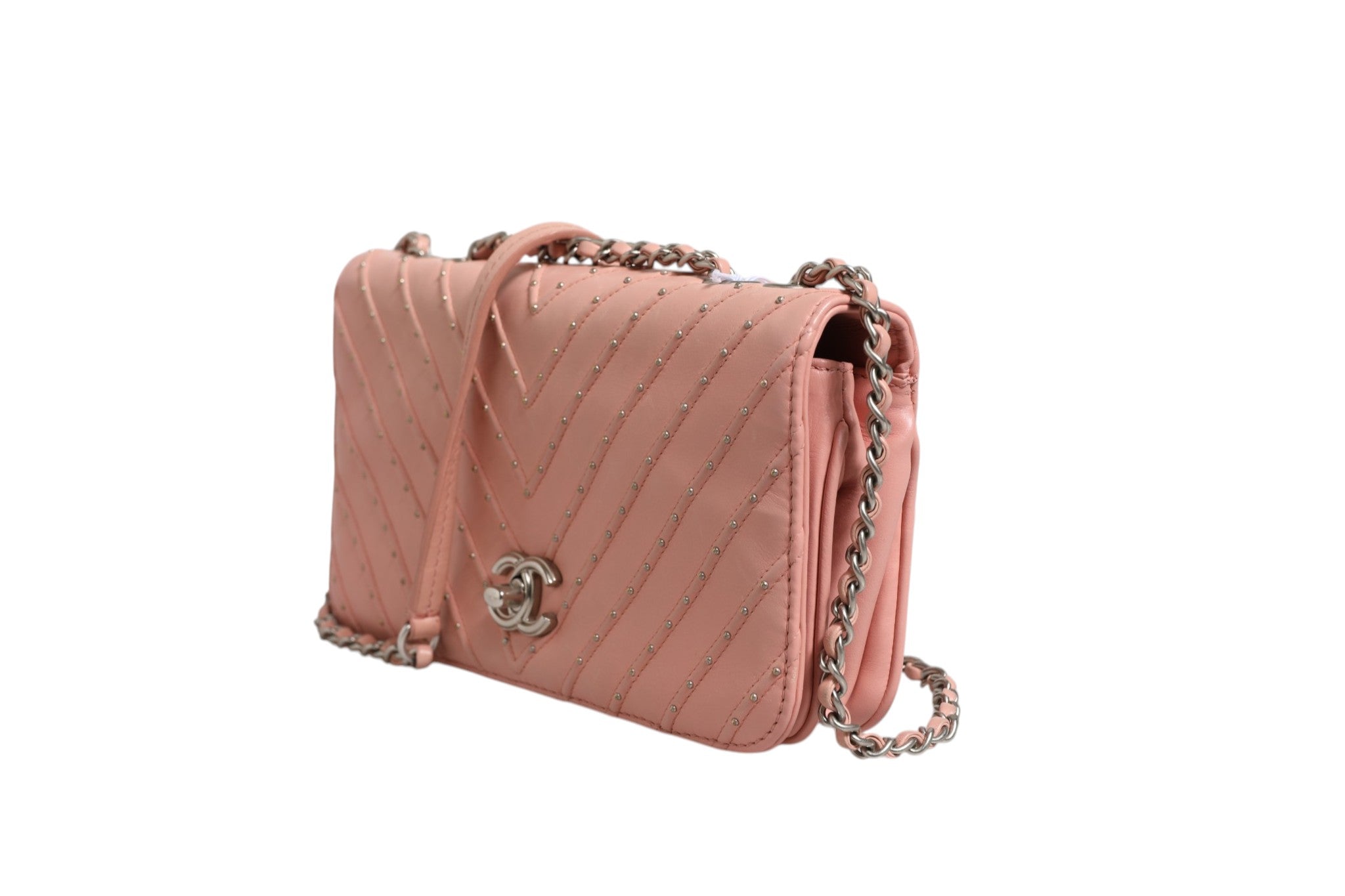 Pre-Owned Chanel Small Classic Double Flap Bag Light Pink Chevron Pink Women's B+ (Good — light signs of wear)