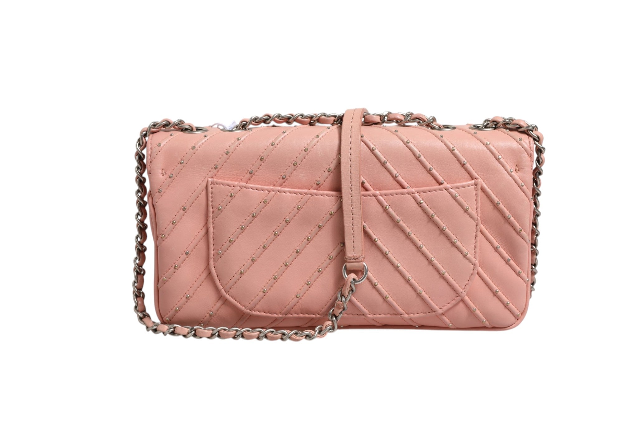 Pre-Owned Chanel Small Classic Double Flap Bag Light Pink Chevron Pink Women's B+ (Good — light signs of wear)