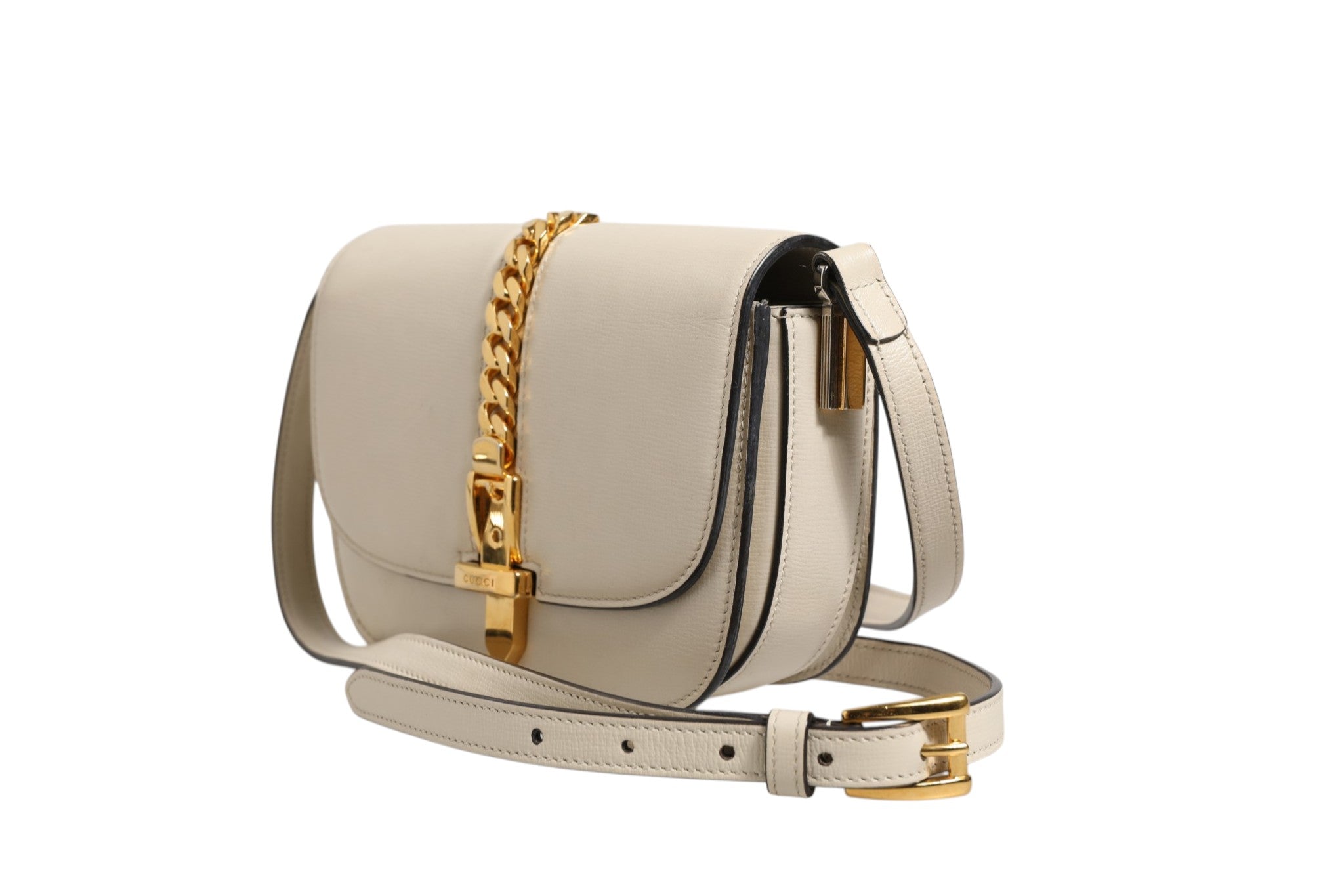 Pre-Owned Gucci Sylvie 1969 Mini Leather Shoulder Bag White Women's B+ (Good — light signs of wear)