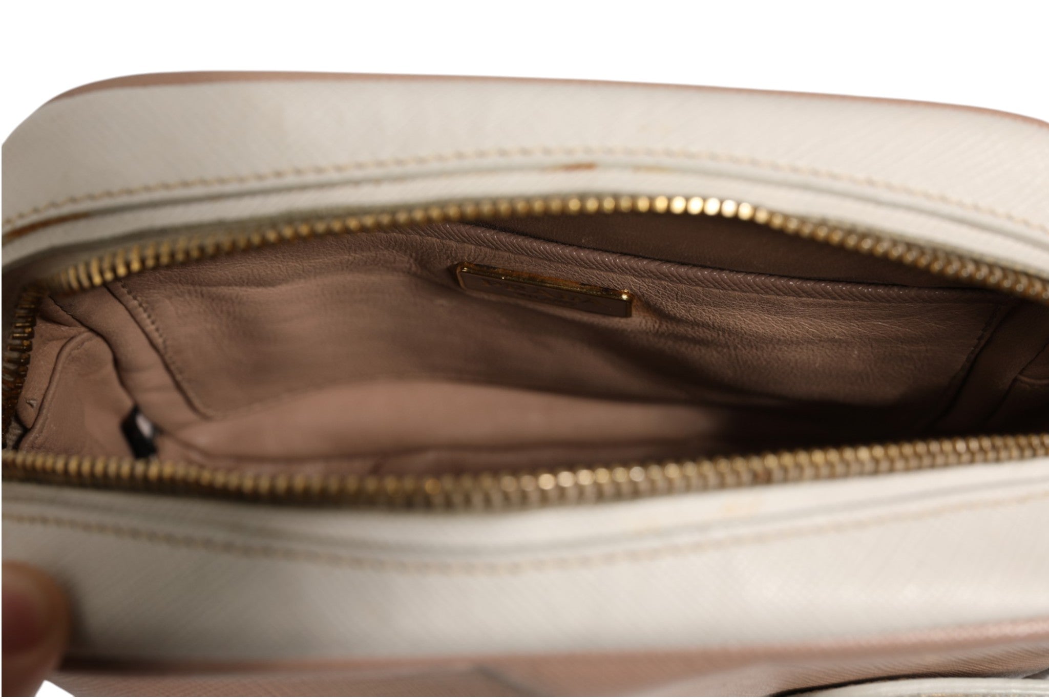 Pre-Owned Prada Clay Gray Small Leather Shoulder Bag Beige, Off White, Pink Women's AB (Very Good — between Lightly Used and Used)