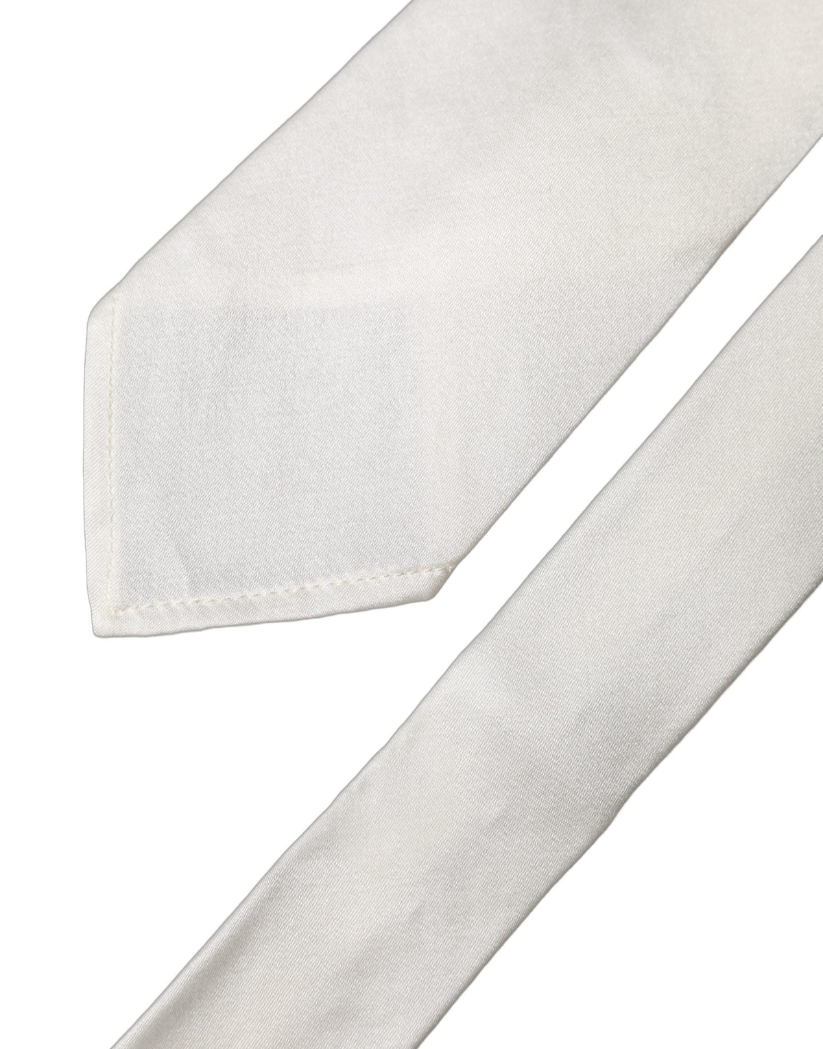 New Dolce & Gabbana White Solid Silk Blend Adjustable Men Tied Necktie Tie