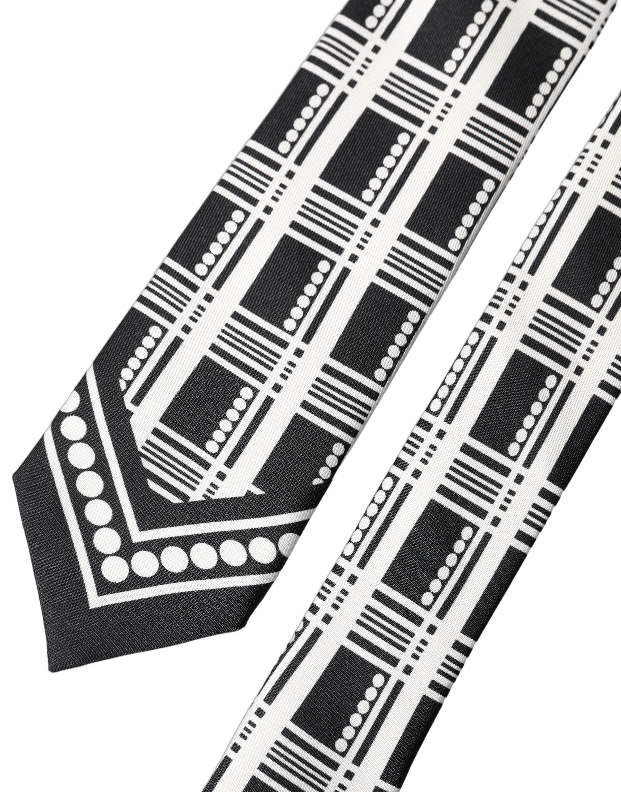Dolce & Gabbana Black White Abstract Silk Adjustable Men Tied Necktie Tie