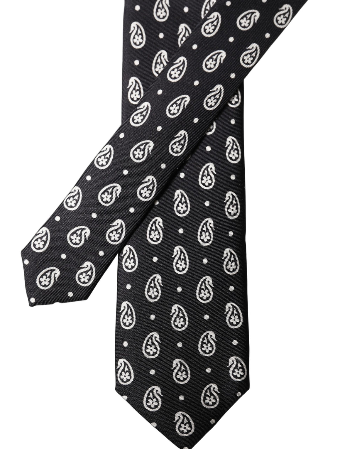 New Dolce & Gabbana Black Paisley 100% Silk Adjustable Men Tied Necktie Tie