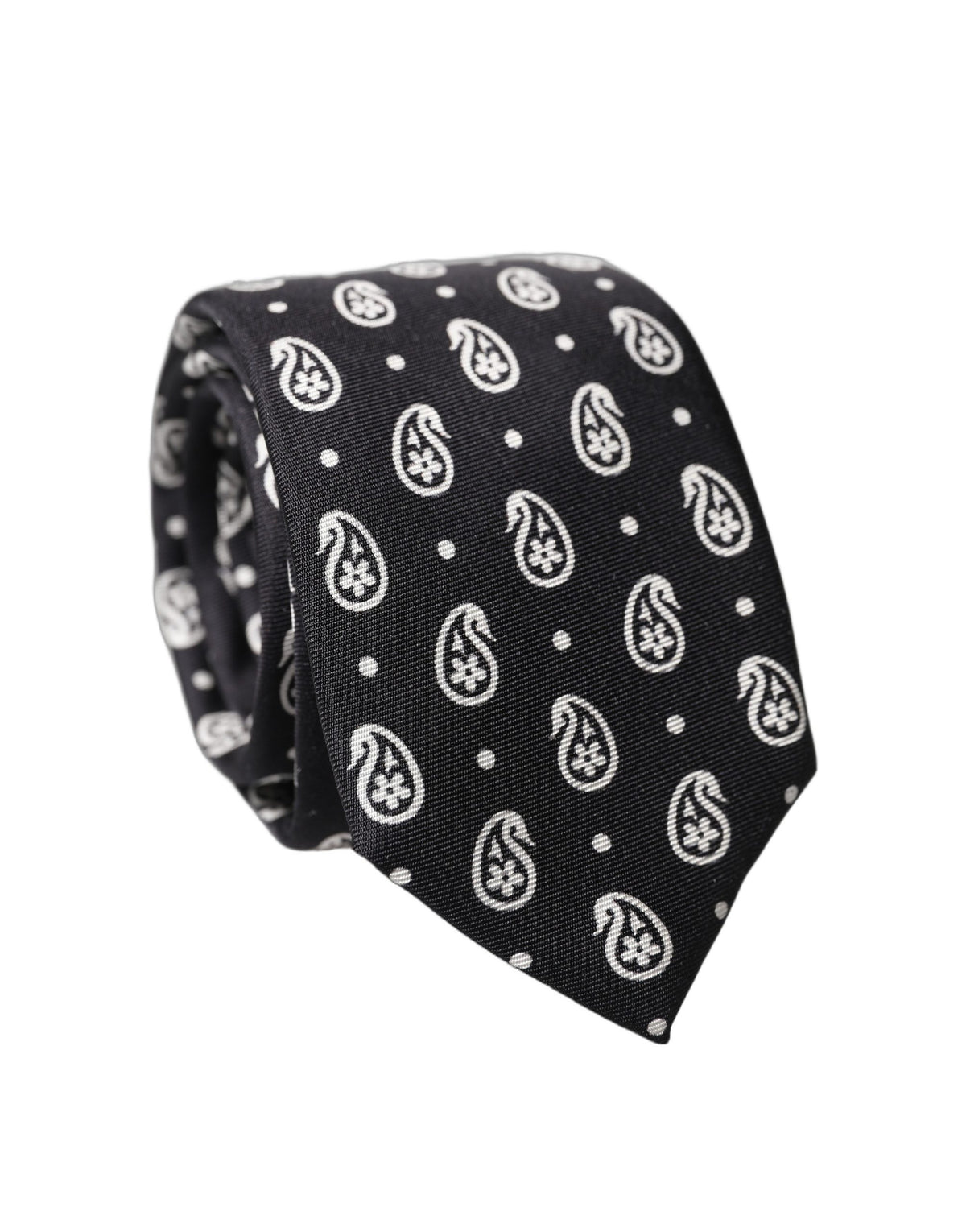 New Dolce & Gabbana Black Paisley 100% Silk Adjustable Men Tied Necktie Tie