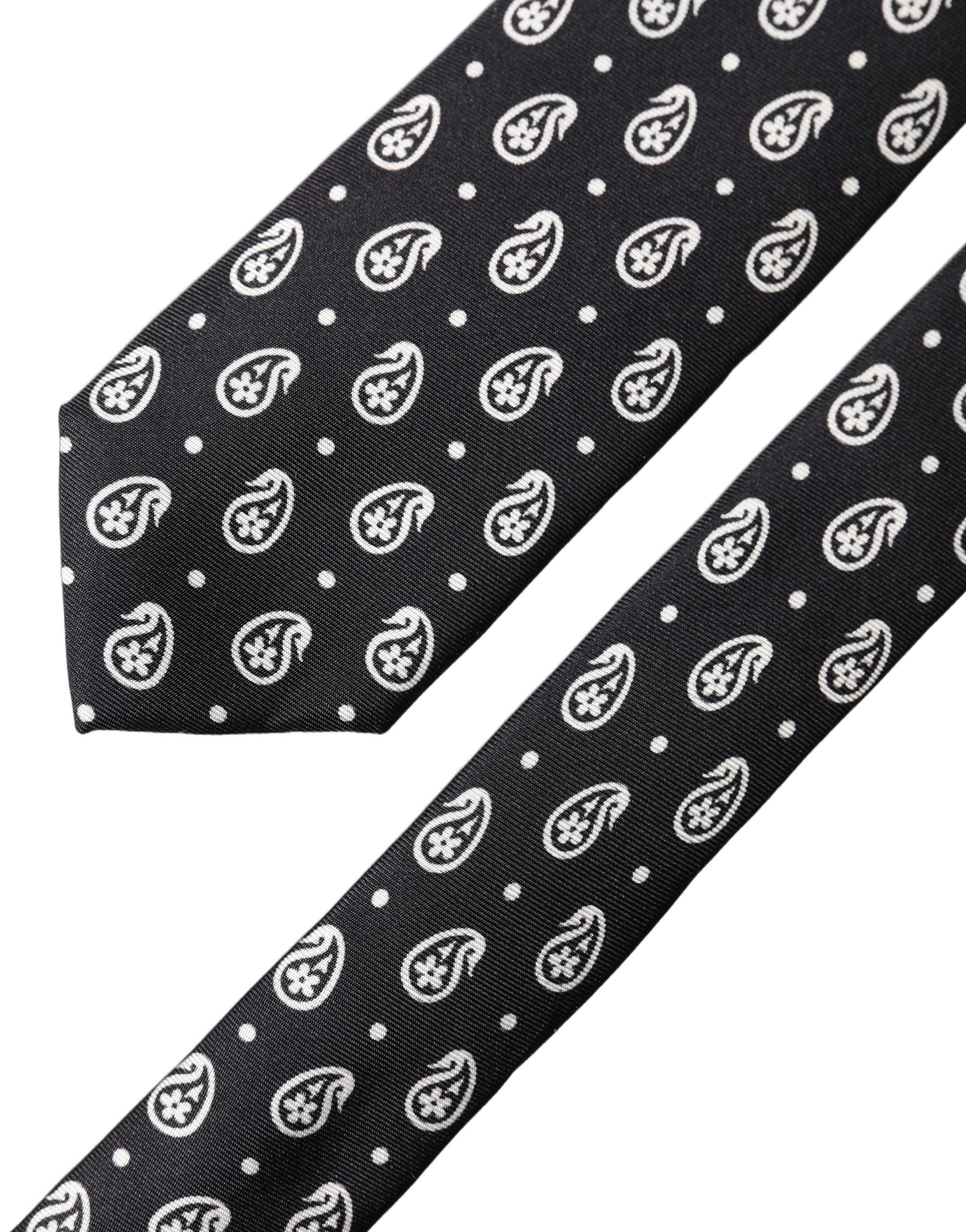 New Dolce & Gabbana Black Paisley 100% Silk Adjustable Men Tied Necktie Tie