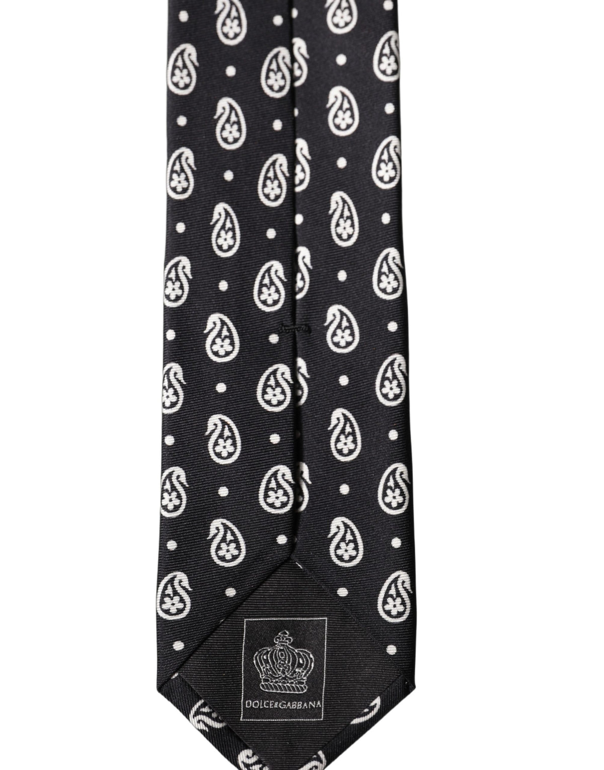New Dolce & Gabbana Black Paisley 100% Silk Adjustable Men Tied Necktie Tie