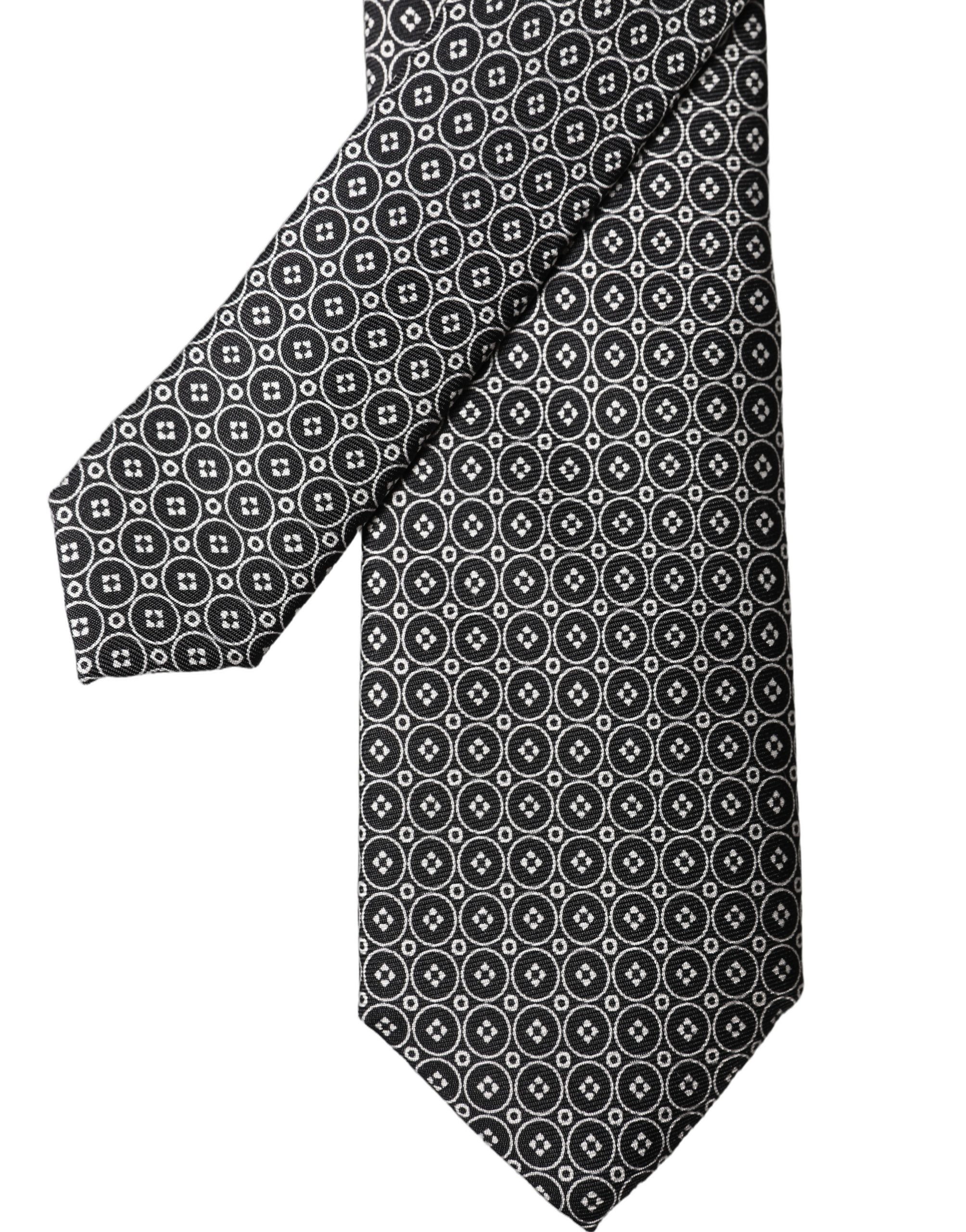 Dolce & Gabbana Gray White Patterned Silk Adjustable Men Necktie Tie