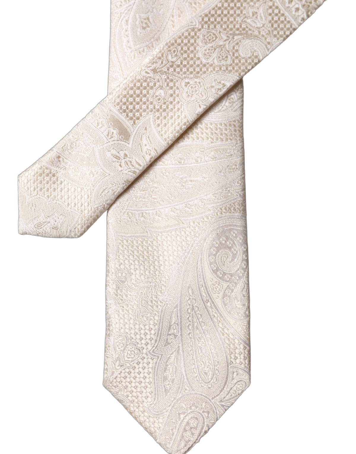 New Dolce & Gabbana Off White Floral Silk Adjustable Men Tied Necktie Tie