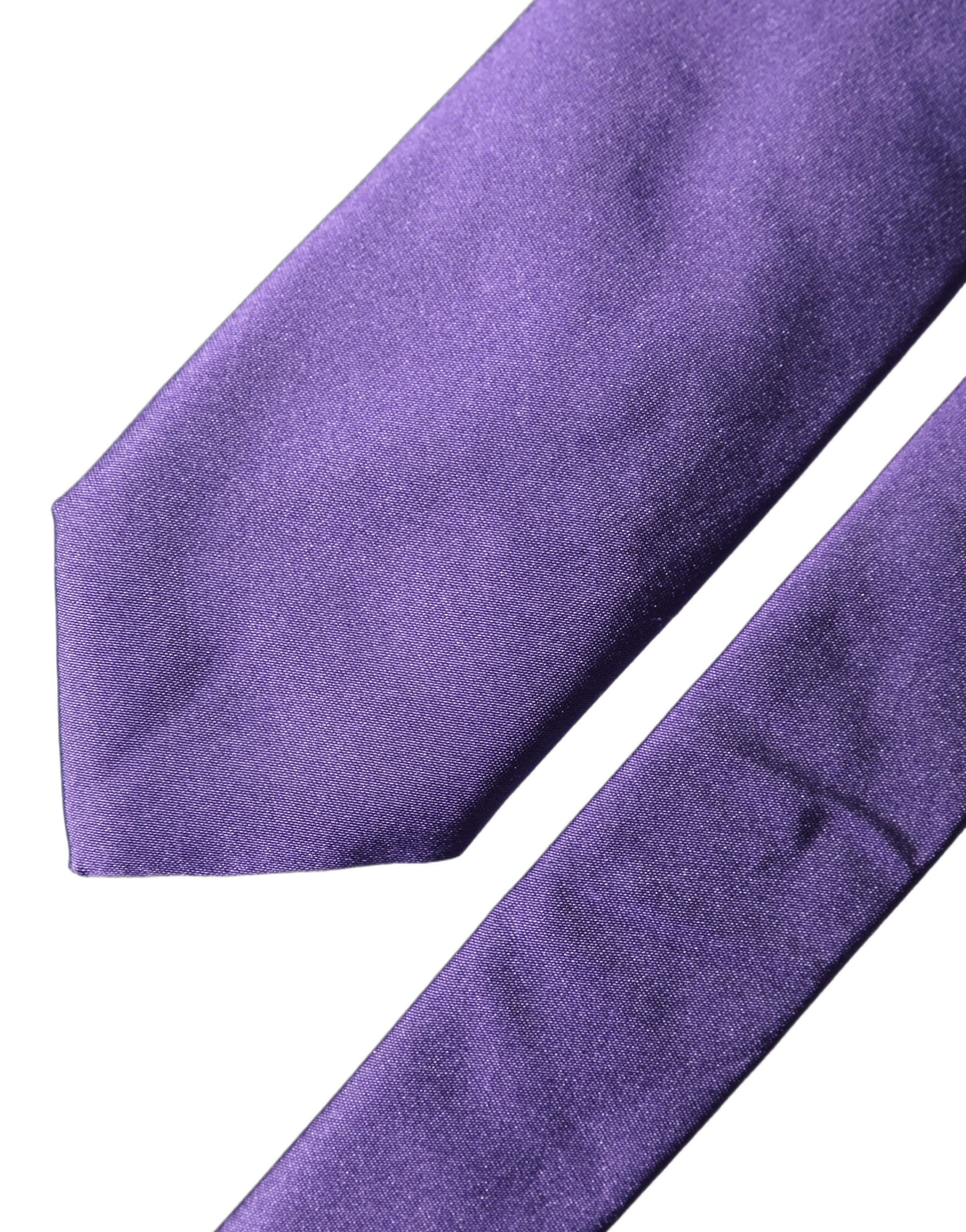 New Dolce & Gabbana Purple Satin 100% Silk Adjustable Men Tied Necktie Tie