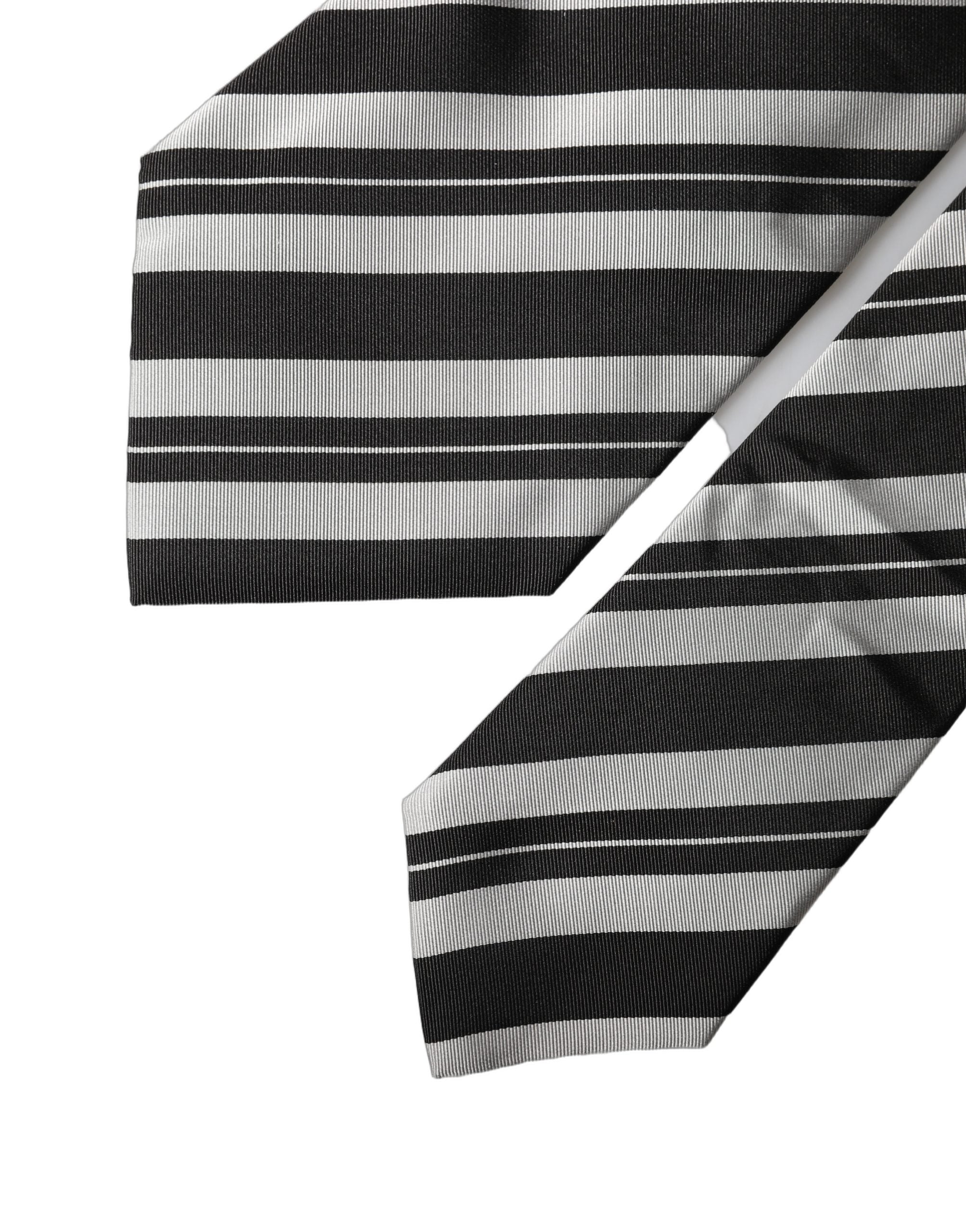 Dolce & Gabbana Black White Stripes Silk Adjustable Women Necktie Tie