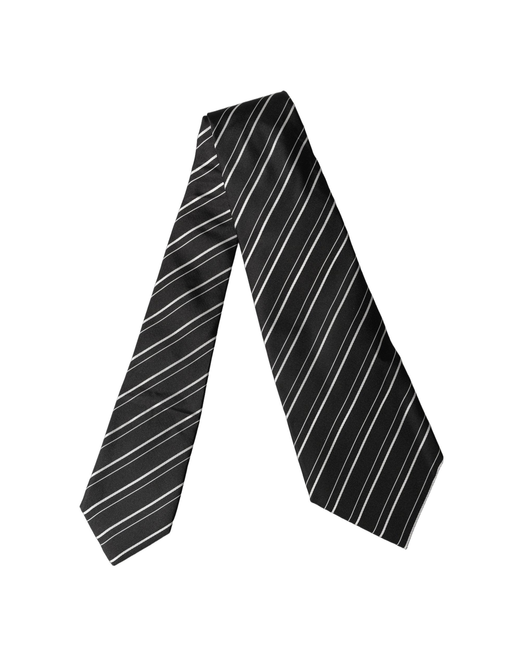 Dolce & Gabbana Dark Gray White Stripes Silk Adjustable Women Necktie Tie