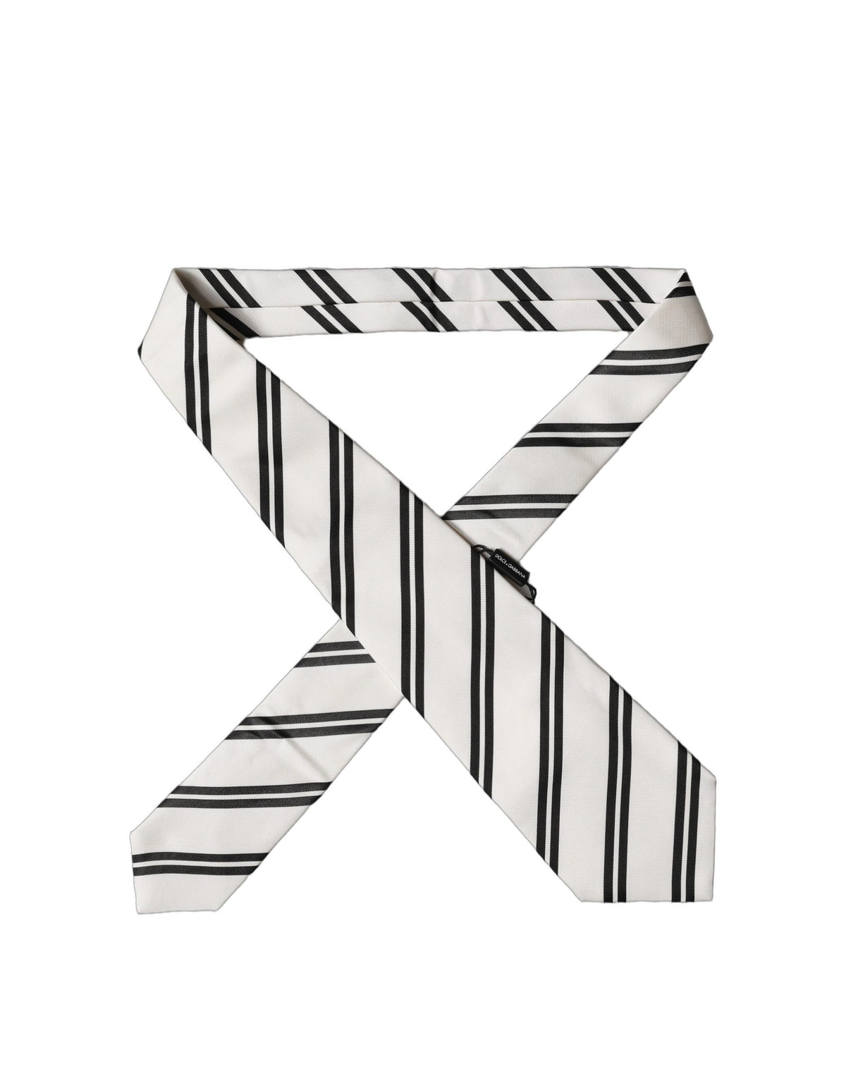 New Dolce & Gabbana White Black Stripes Silk Adjustable Women Necktie Tie