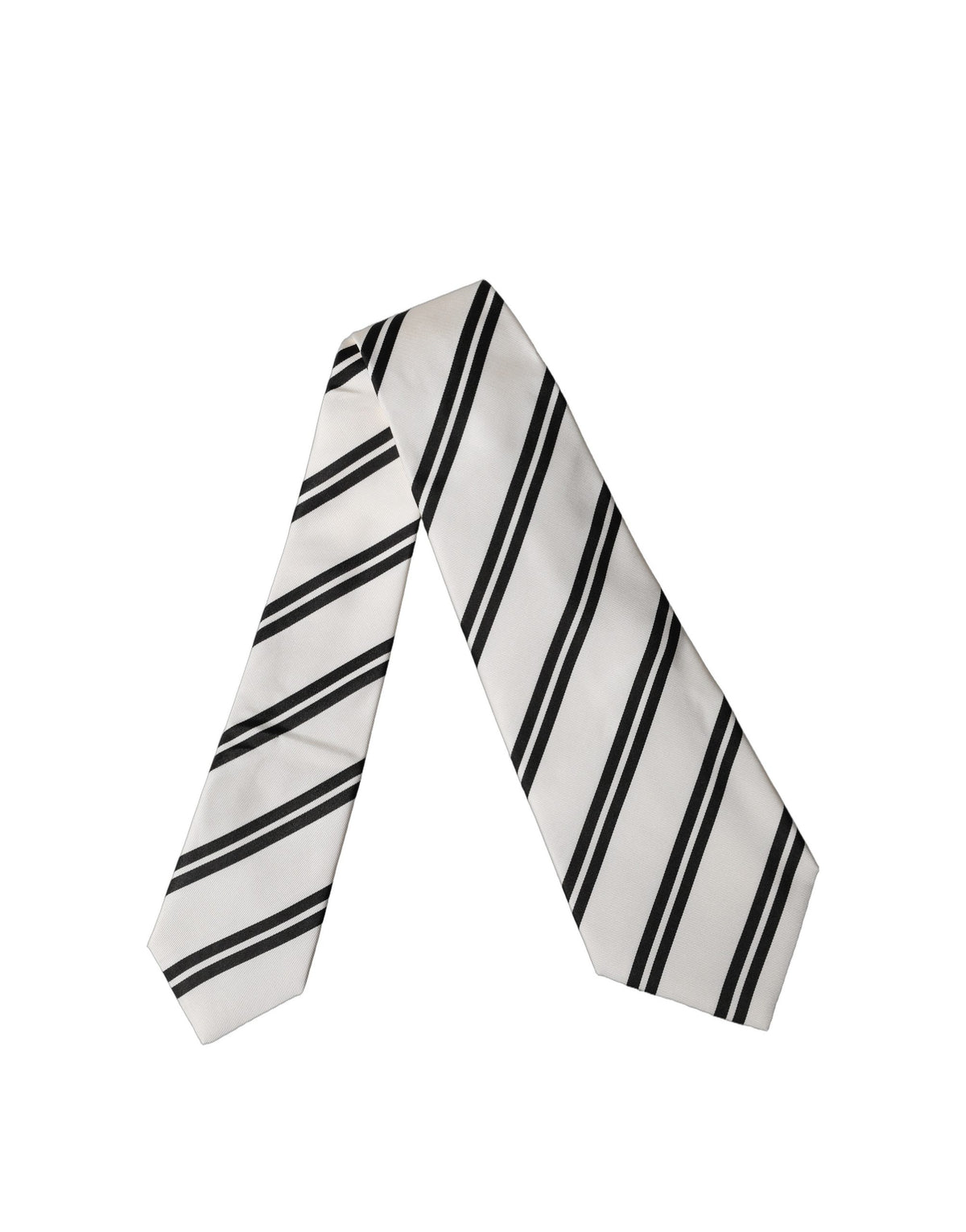 New Dolce & Gabbana White Black Stripes Silk Adjustable Women Necktie Tie