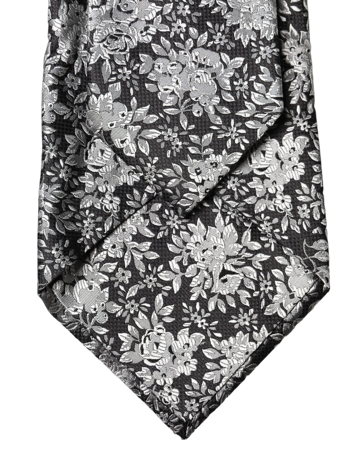 New Dolce & Gabbana Dark Gray Silver Floral Silk Adjustable Women Necktie Tie