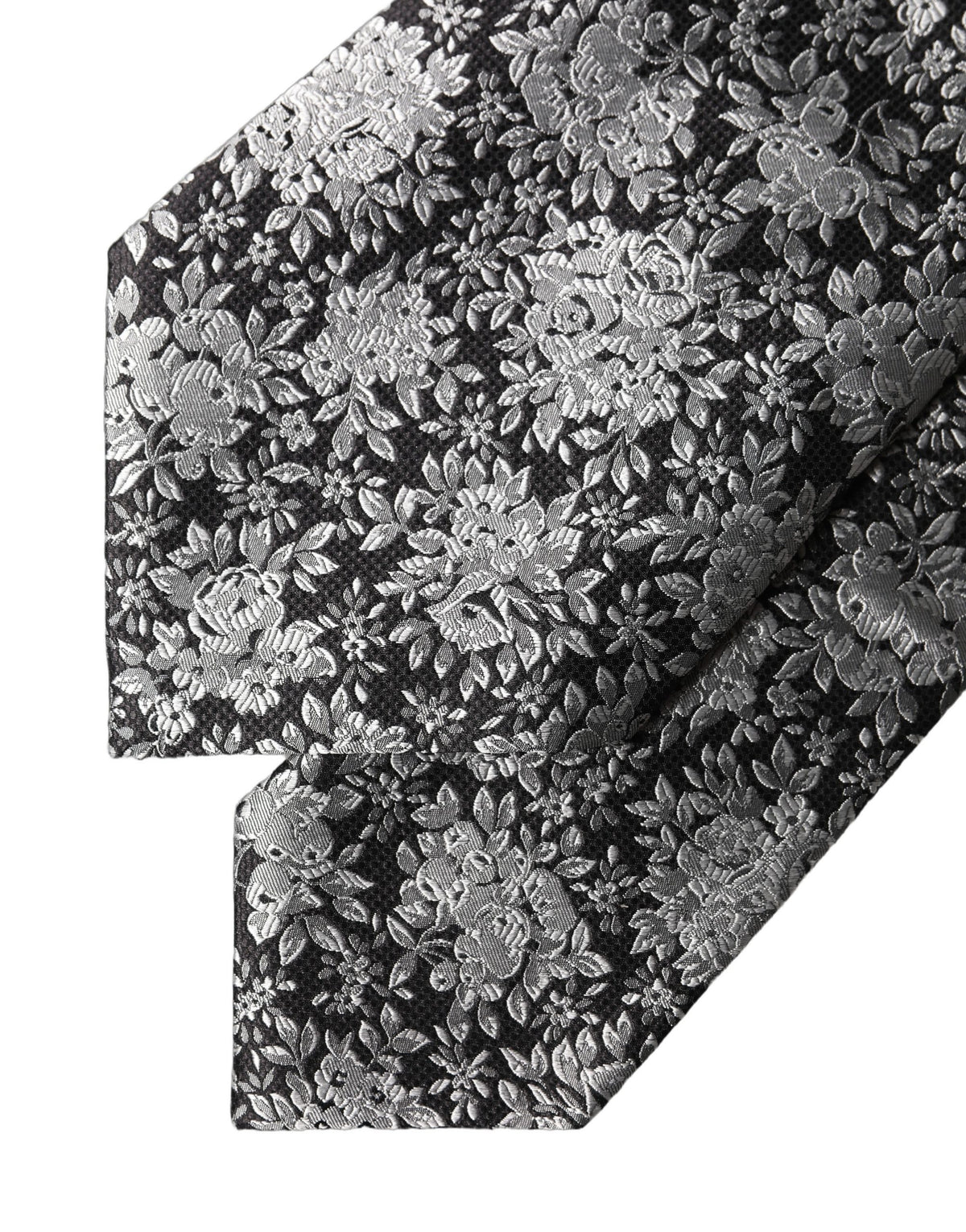 New Dolce & Gabbana Dark Gray Silver Floral Silk Adjustable Women Necktie Tie