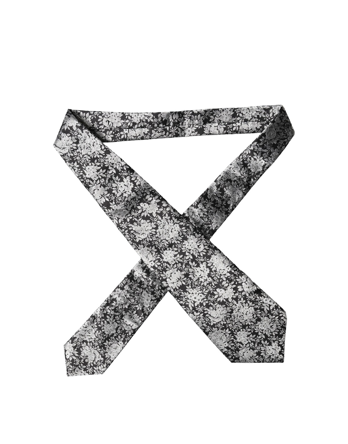 New Dolce & Gabbana Dark Gray Silver Floral Silk Adjustable Women Necktie Tie