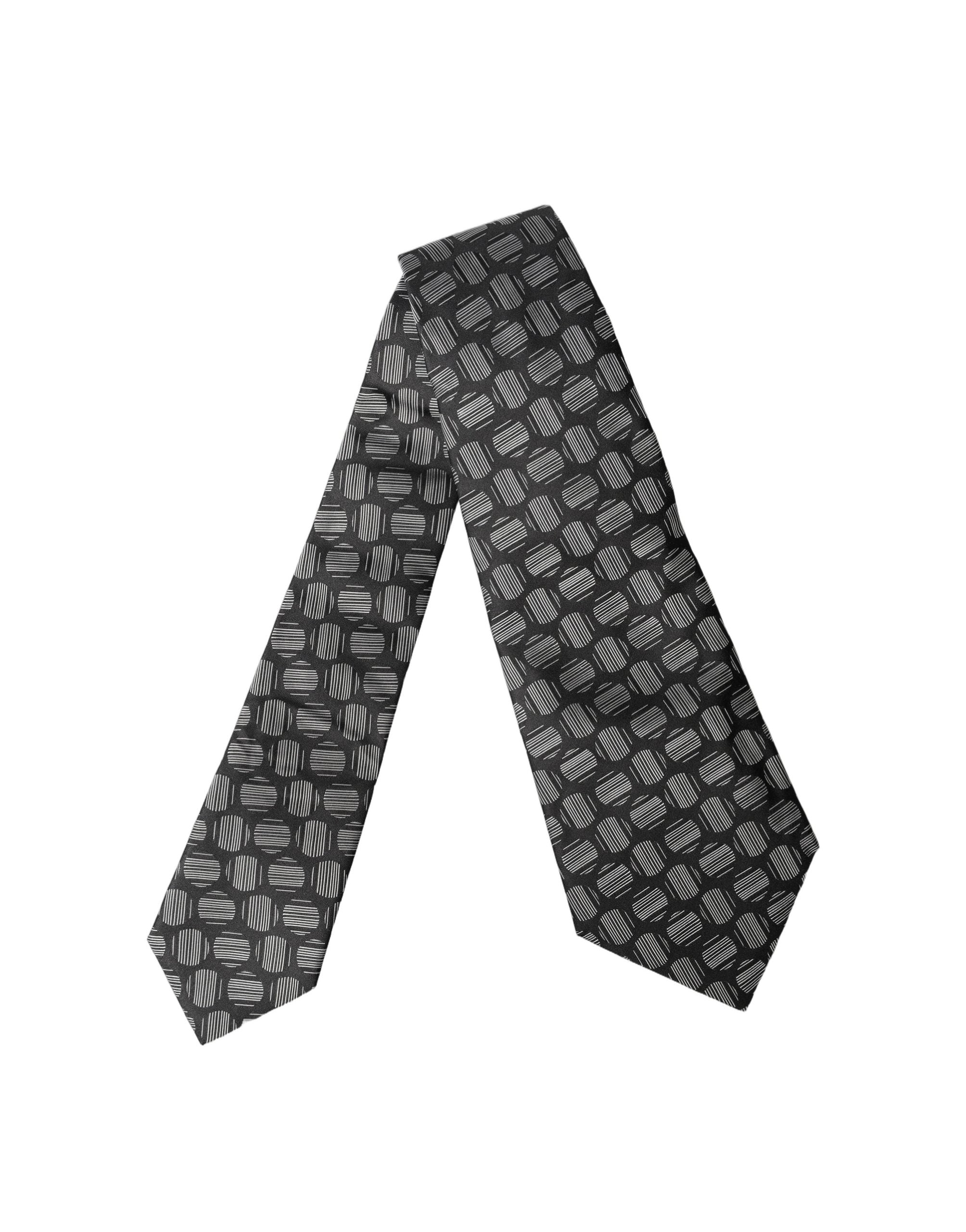 Dolce & Gabbana Dark Gray White Geometric Silk Adjustable Women Necktie Tie