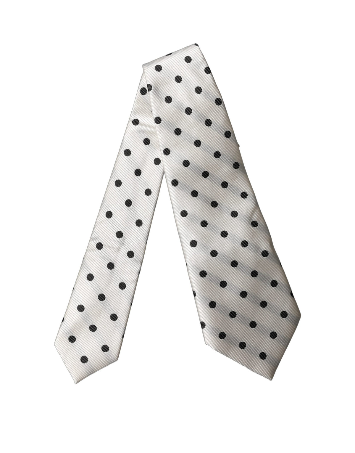 New Dolce & Gabbana White Black Polka Dot Silk Adjustable Women Necktie Tie