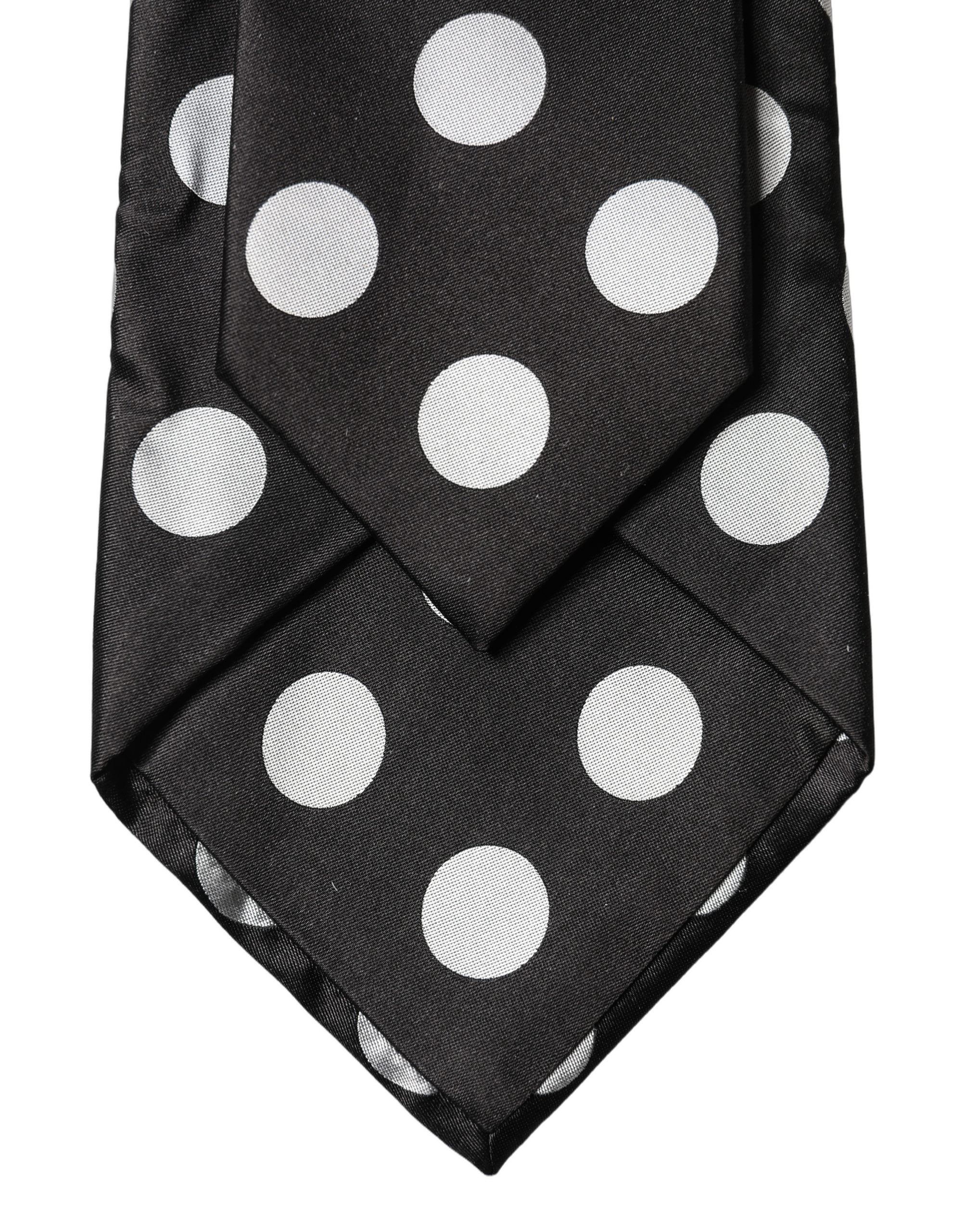Dolce & Gabbana Dark Gray White Polka Dot Silk Adjustable Women Necktie Tie