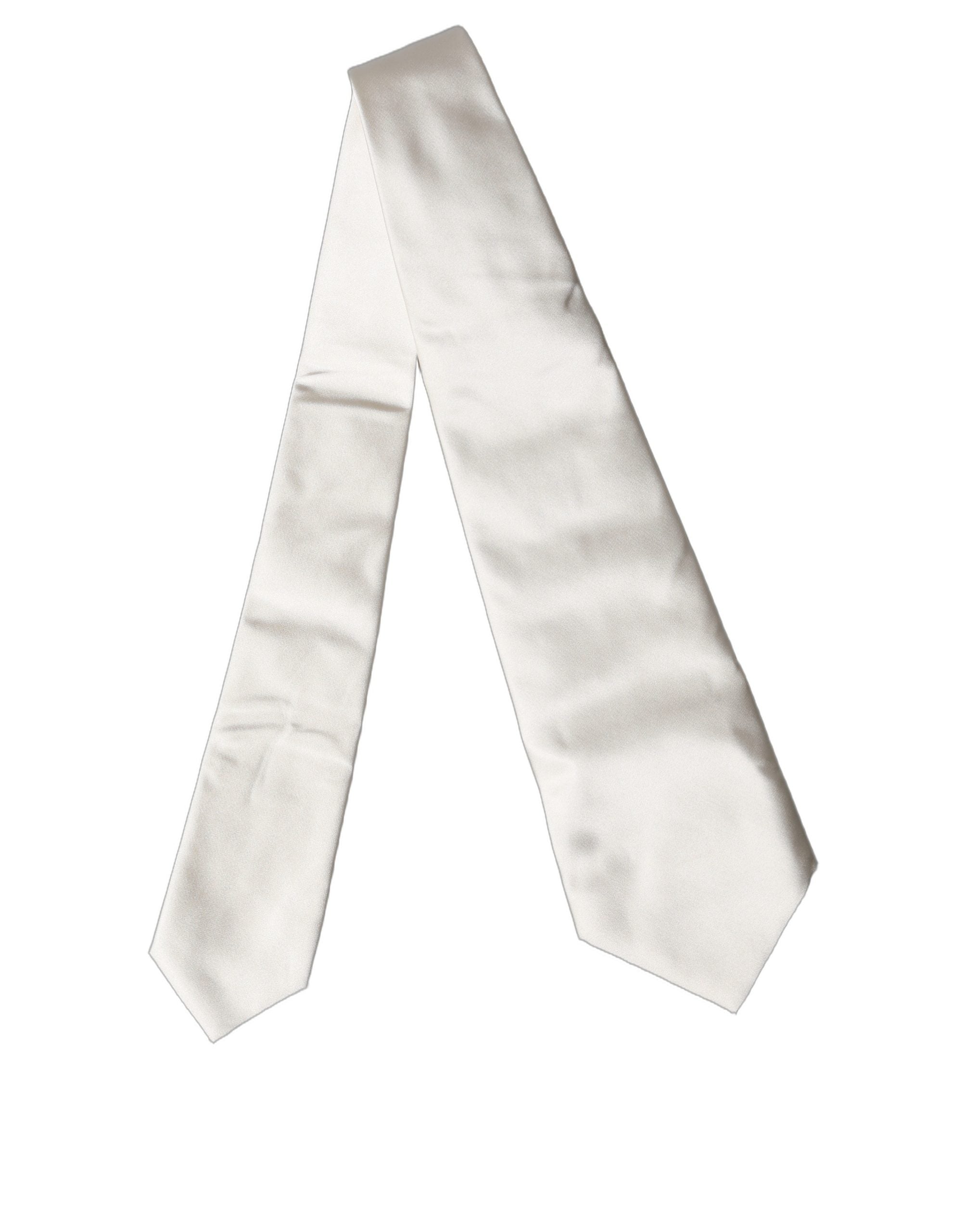 New Dolce & Gabbana Off White Solid Silk Adjustable Women Tied Necktie Tie