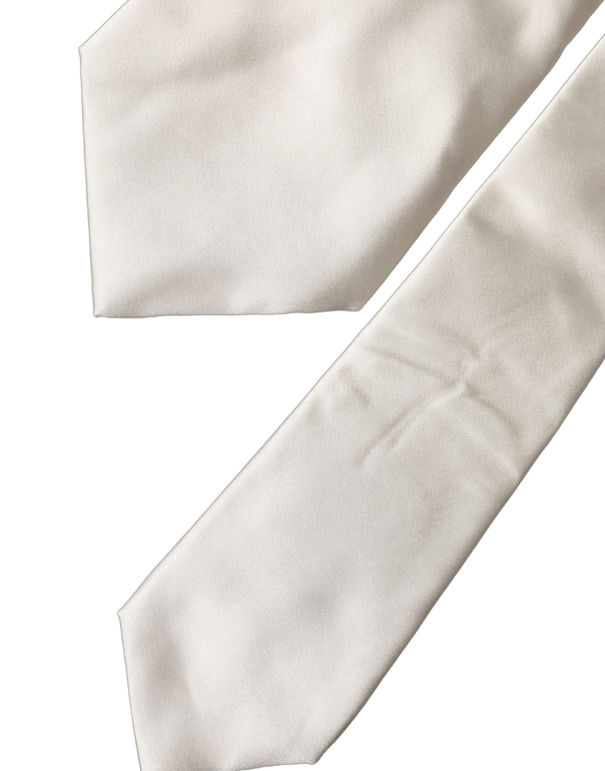 New Dolce & Gabbana Off White Solid Silk Adjustable Women Tied Necktie Tie