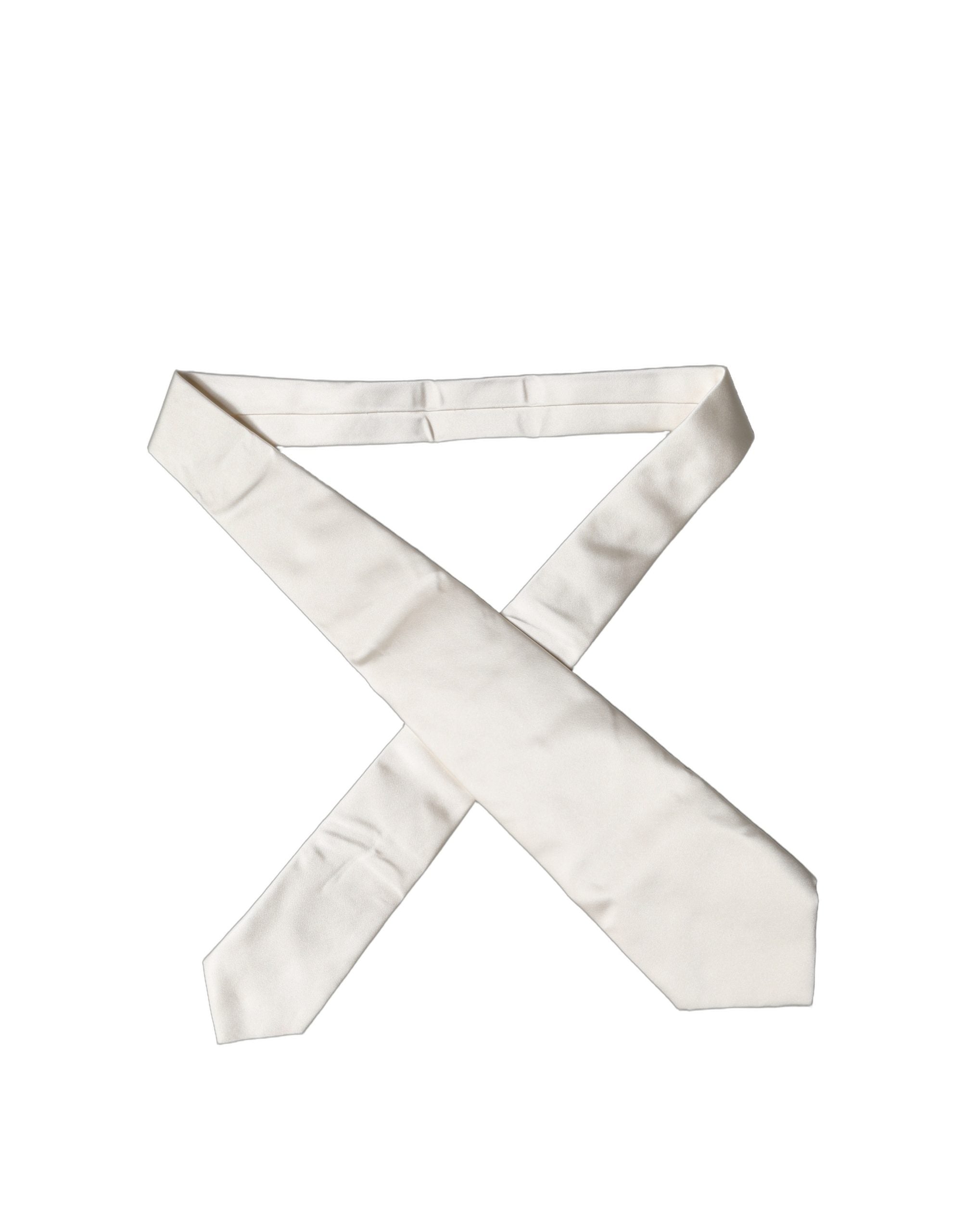 New Dolce & Gabbana Off White Solid Silk Adjustable Women Tied Necktie Tie
