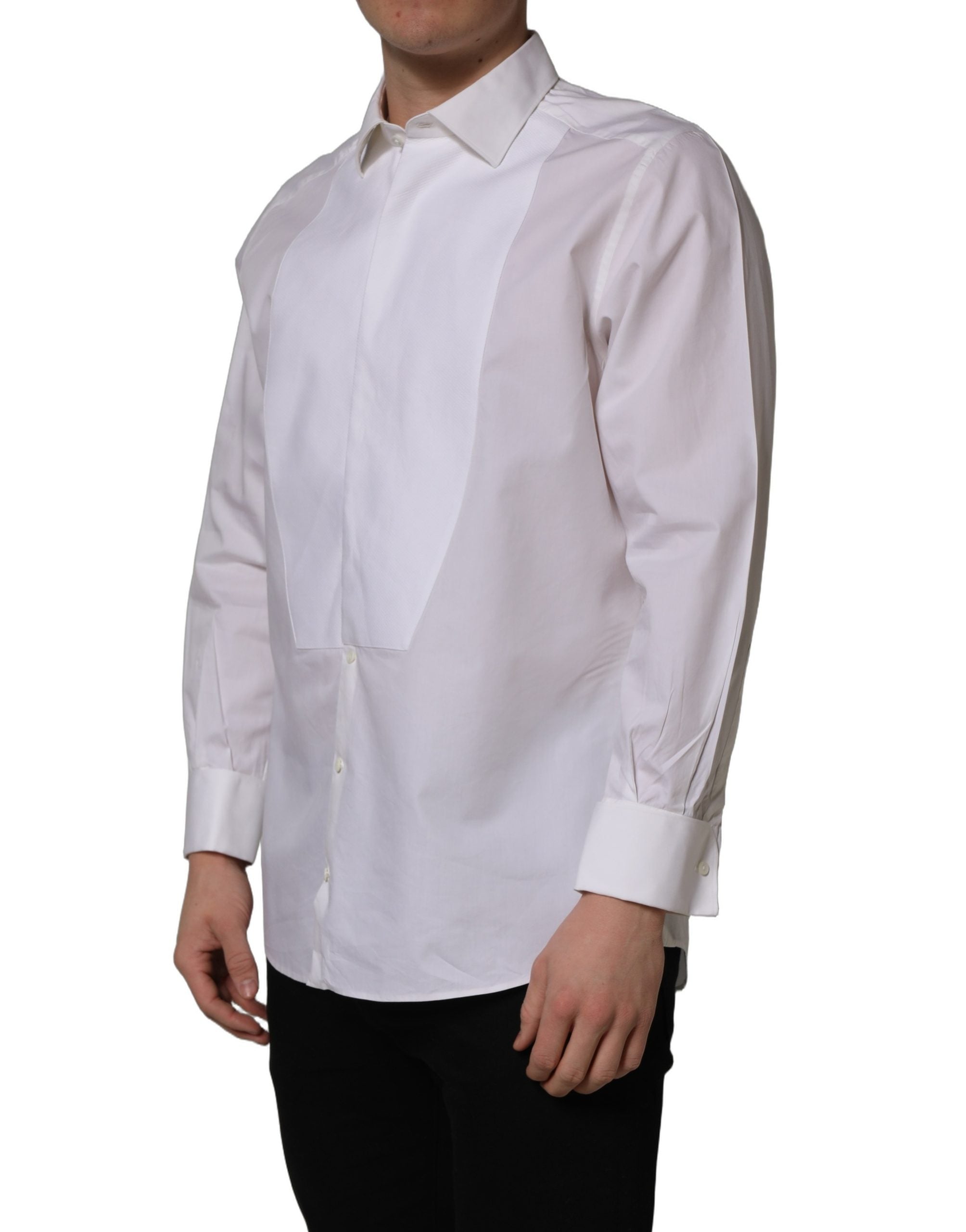 Dolce & Gabbana White Bib Cotton Poplin Dress Formal Shirt