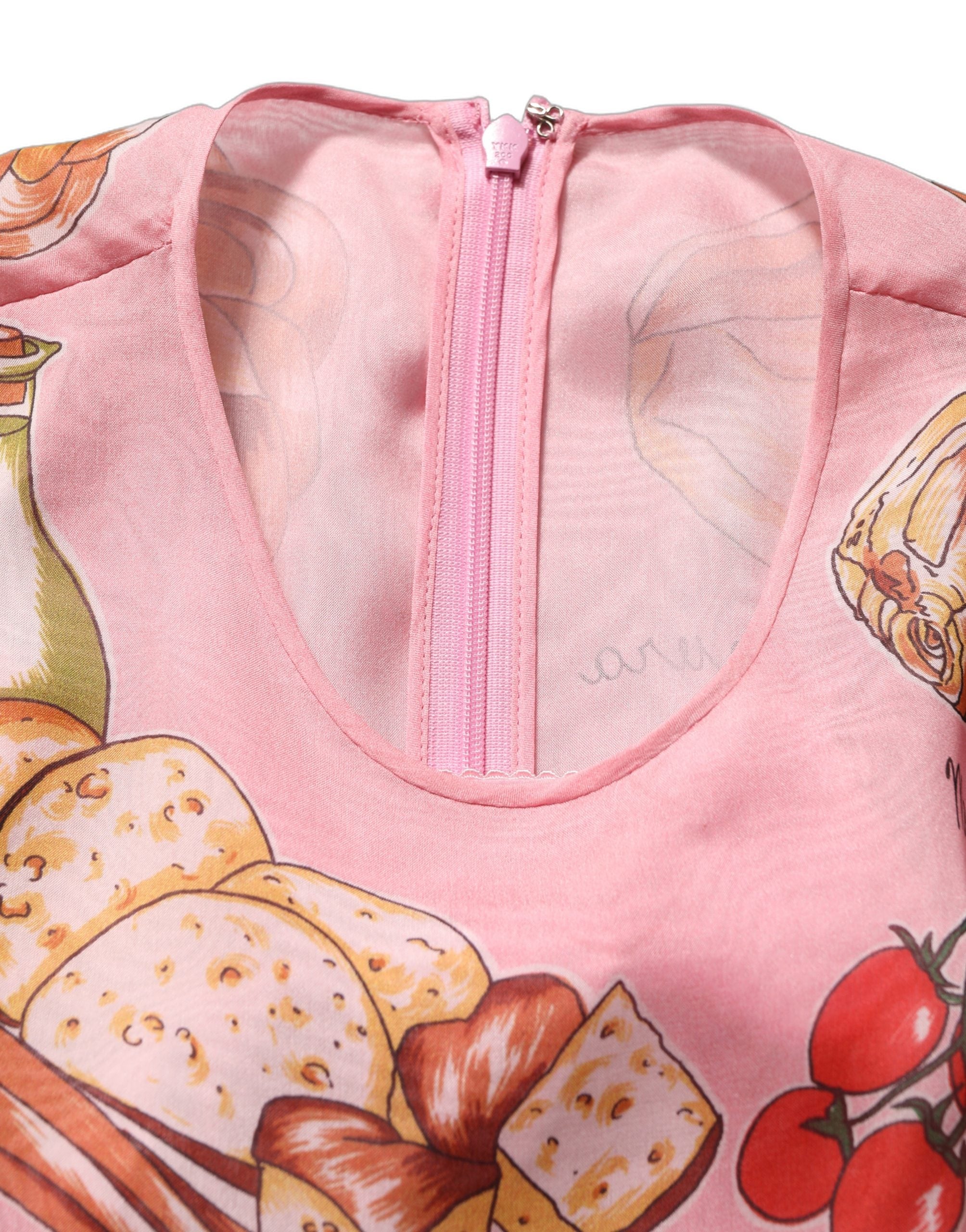 Dolce & Gabbana Light Pink Bread Print Pleated Maxi Dress