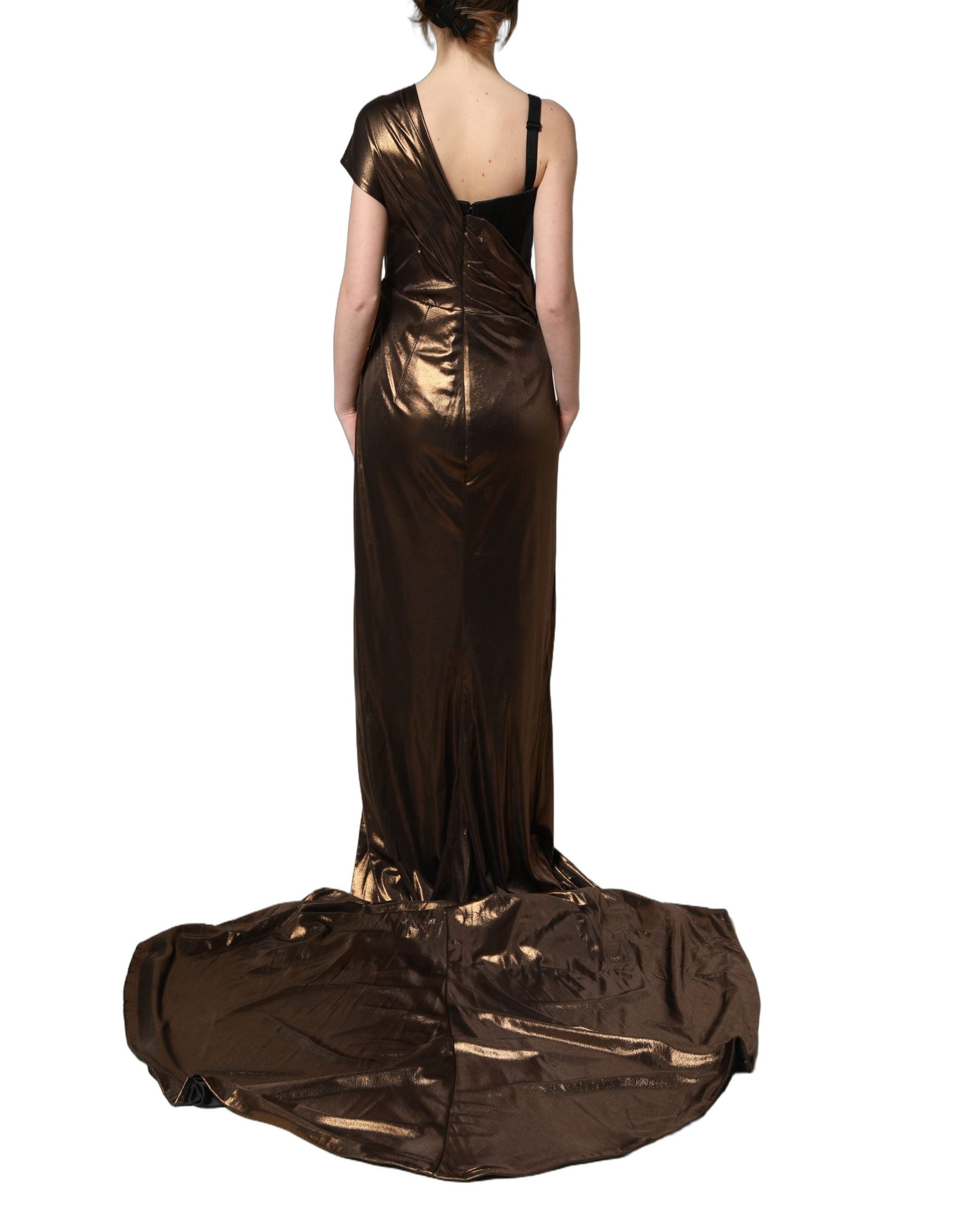 Dolce & Gabbana Bronze Asymmetrical Draping OneShoulder Dress