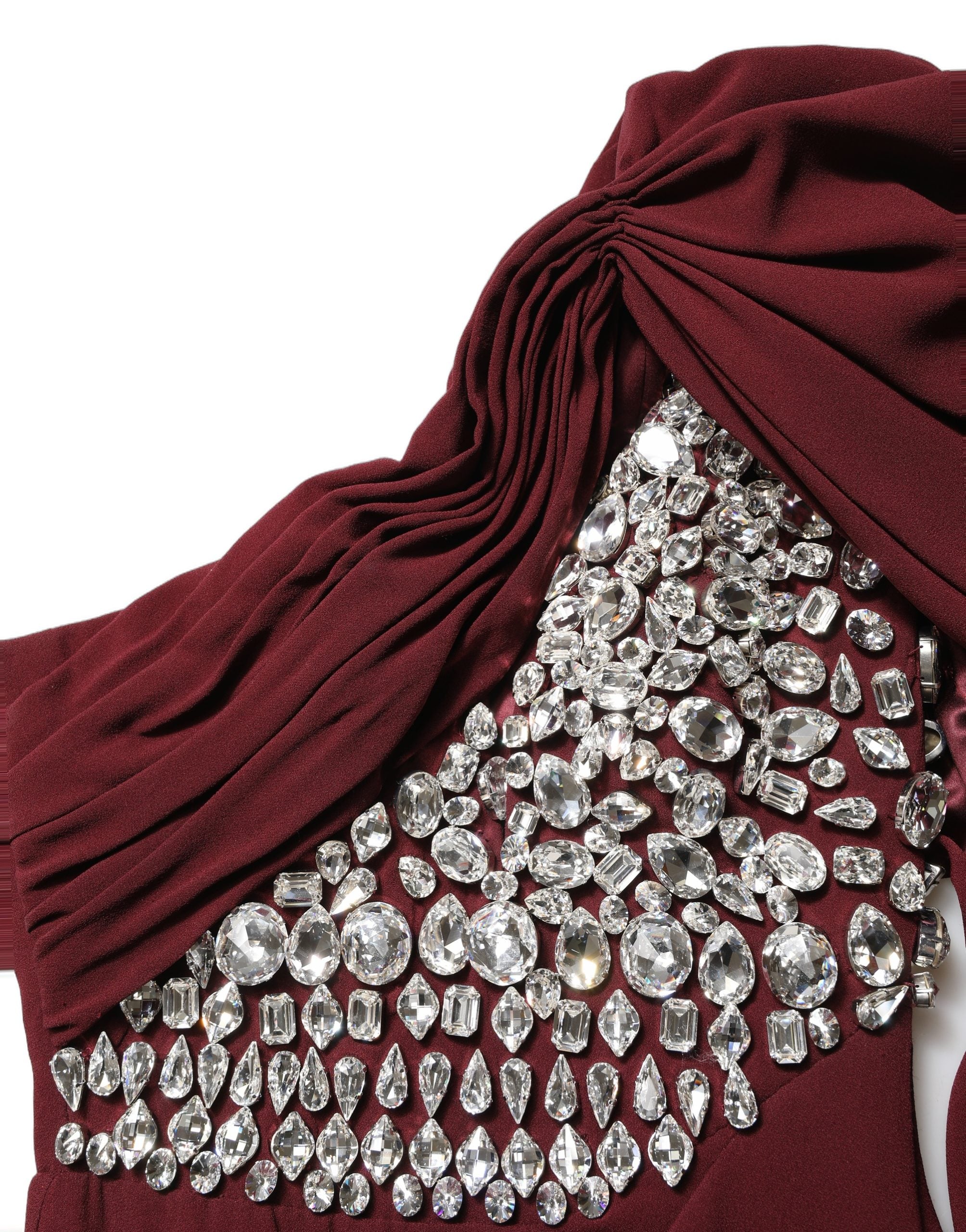 Dolce & Gabbana Maroon Crystal One Shoulder EveningGown Dress