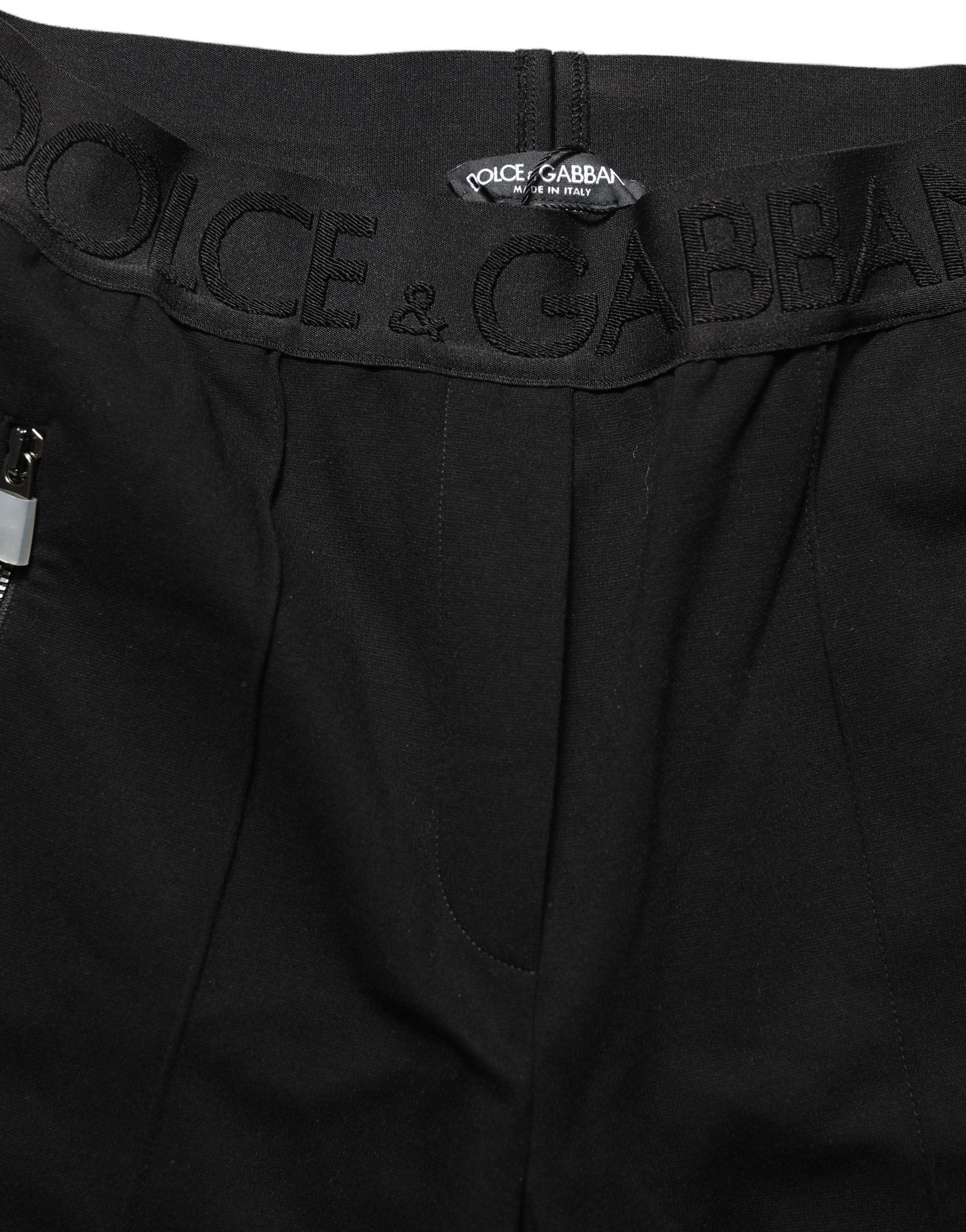 Dolce & Gabbana Black Viscose Mid Waist Skinny Trouser Pants