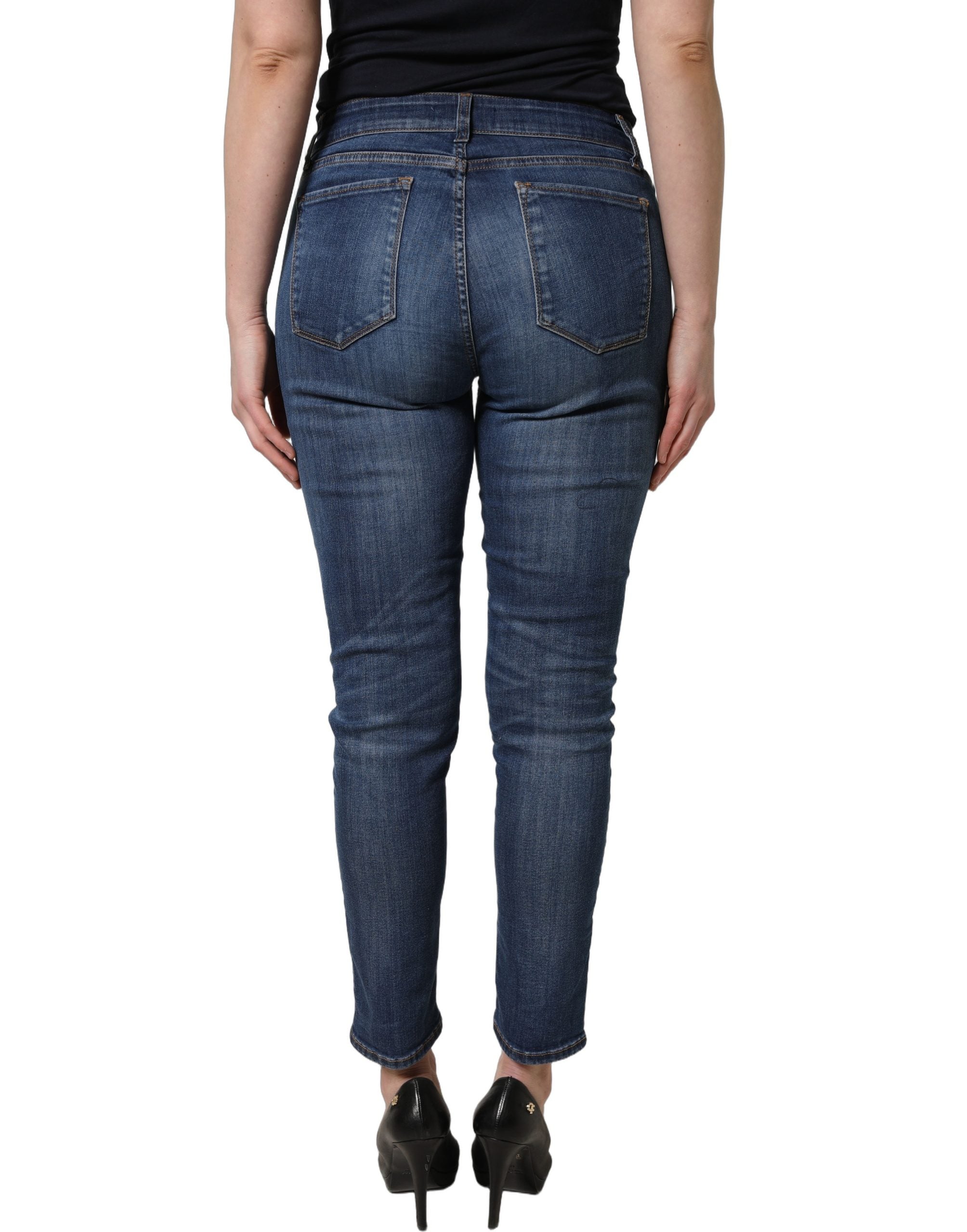 Dolce & Gabbana Blue Tattered Skinny Mid Waist Denim Jeans