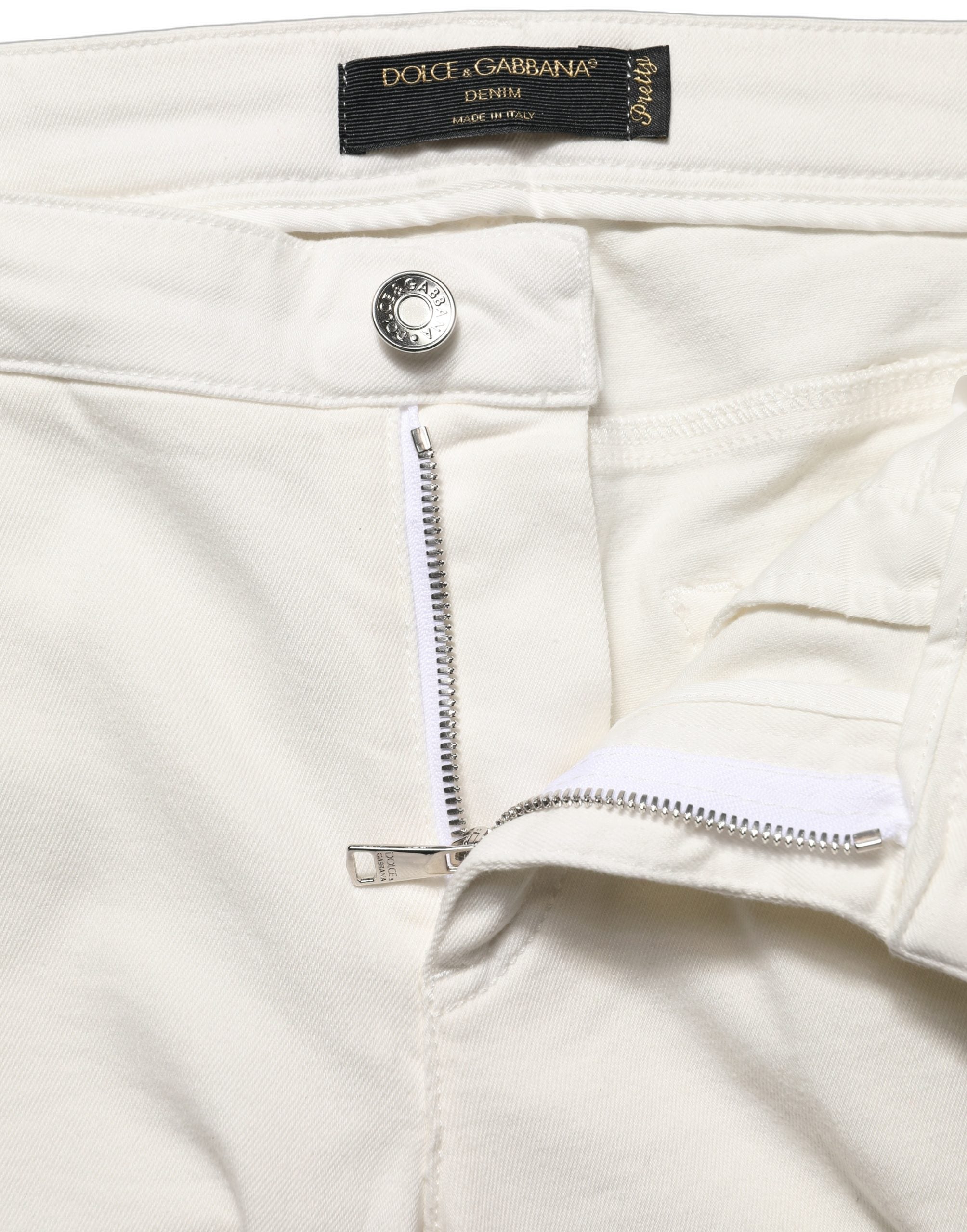 Pre-Owned Dolce & Gabbana White Tattered Skinny Cotton Denim Jeans