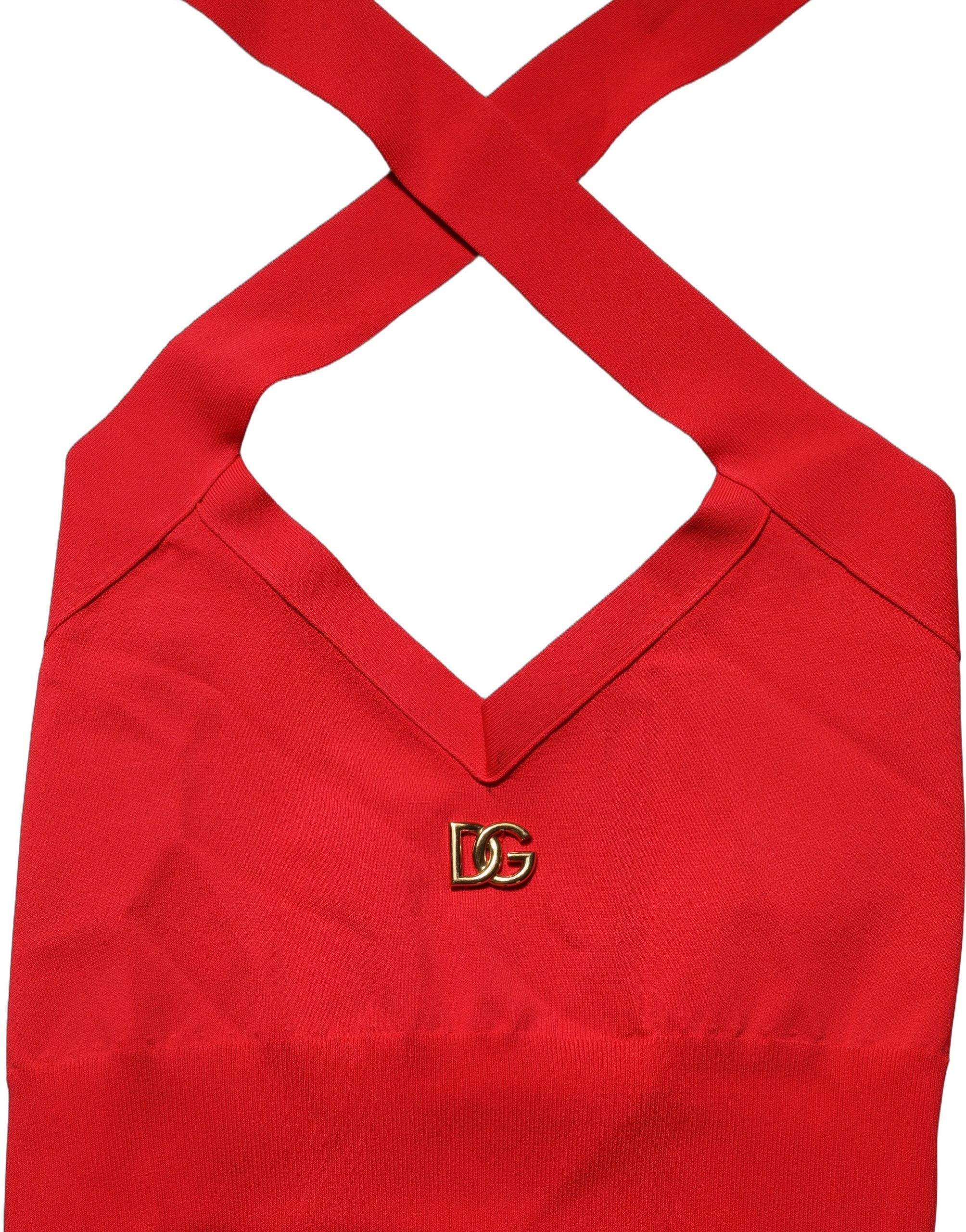 Pre-Owned Dolce & Gabbana Red Viscose Sleeveless Halter Crop Tank Top