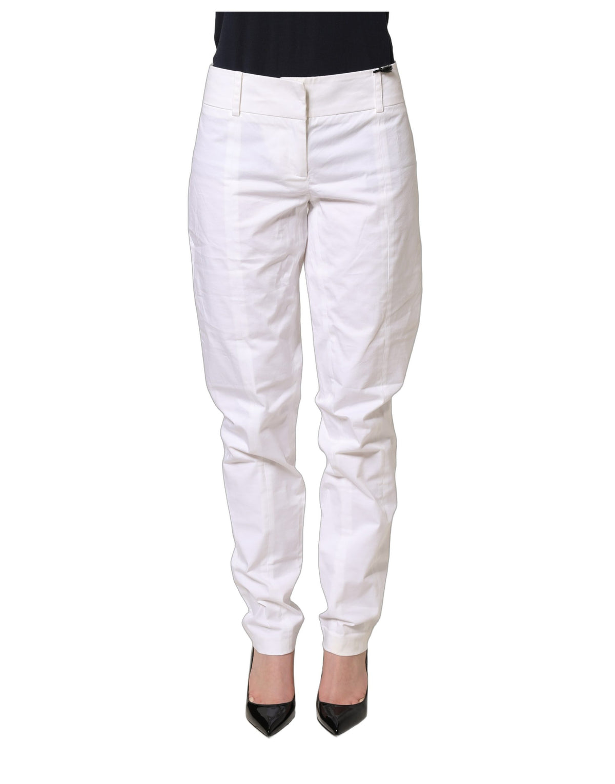 Patrizia Pepe White Mid Waist Tapered Formal Trousers Pants