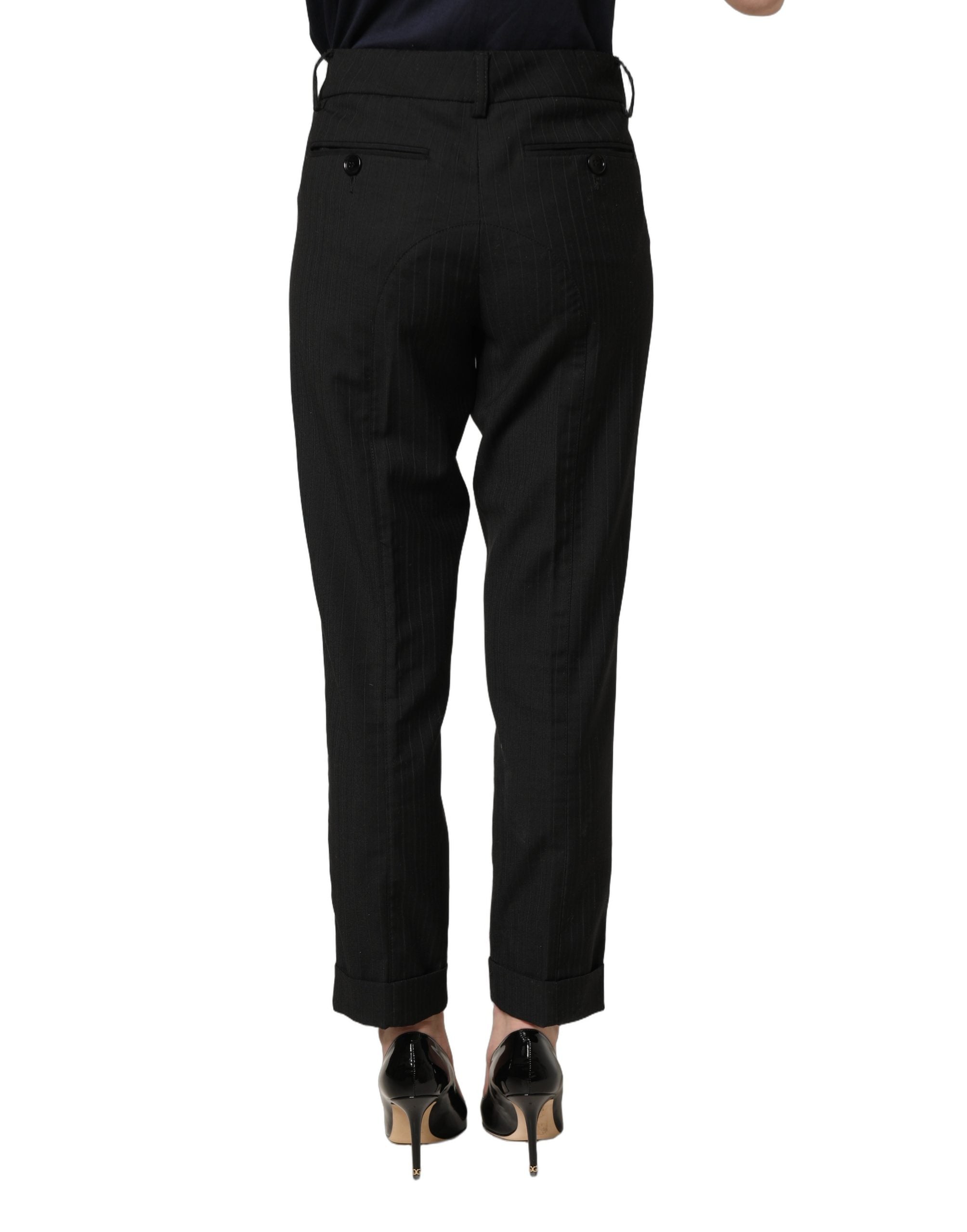 Dolce & Gabbana Black Mid Waisted Polyester Trouser Pants