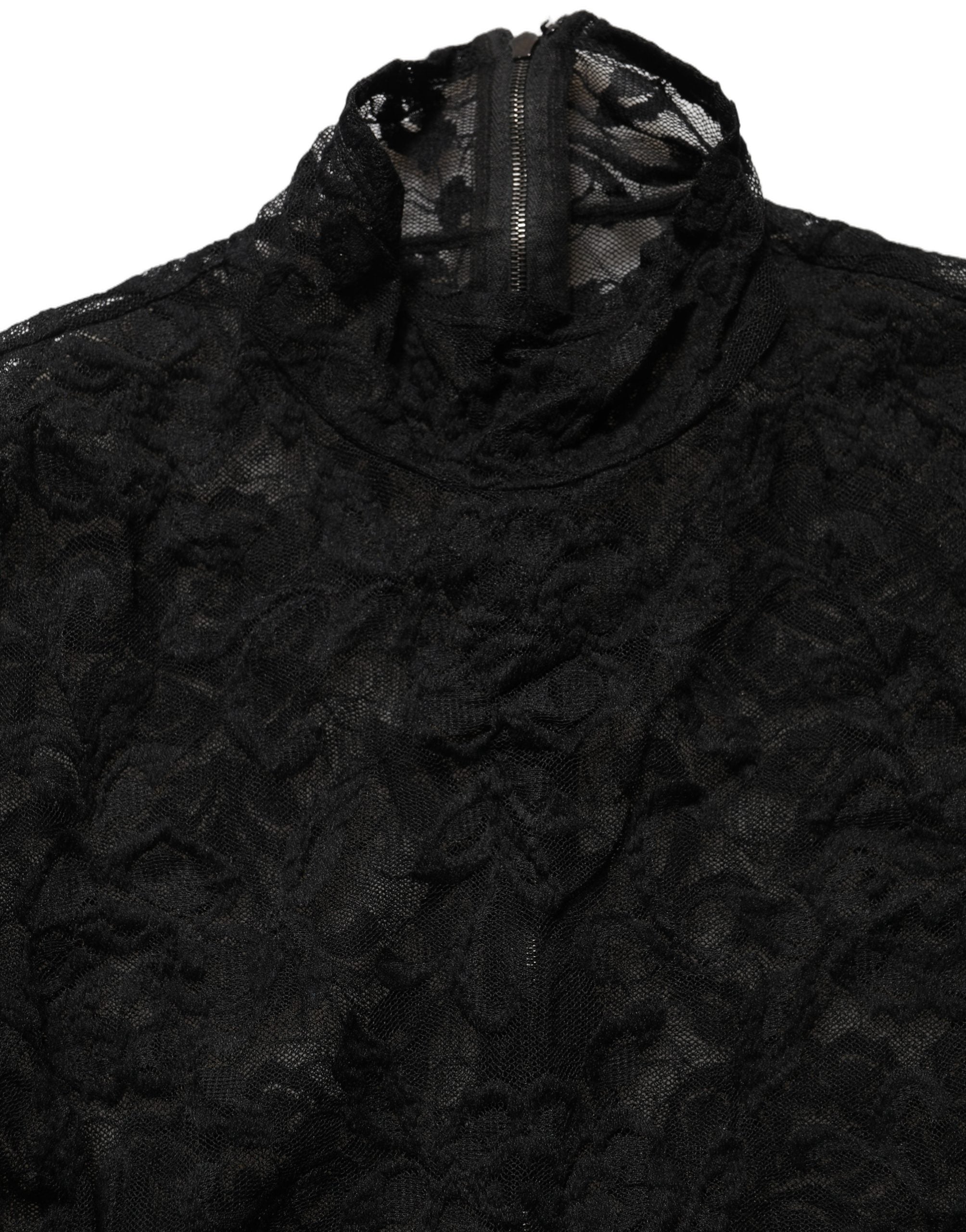 Dolce & Gabbana Black Floral Lace Turtle Neck Long Sleeve Top