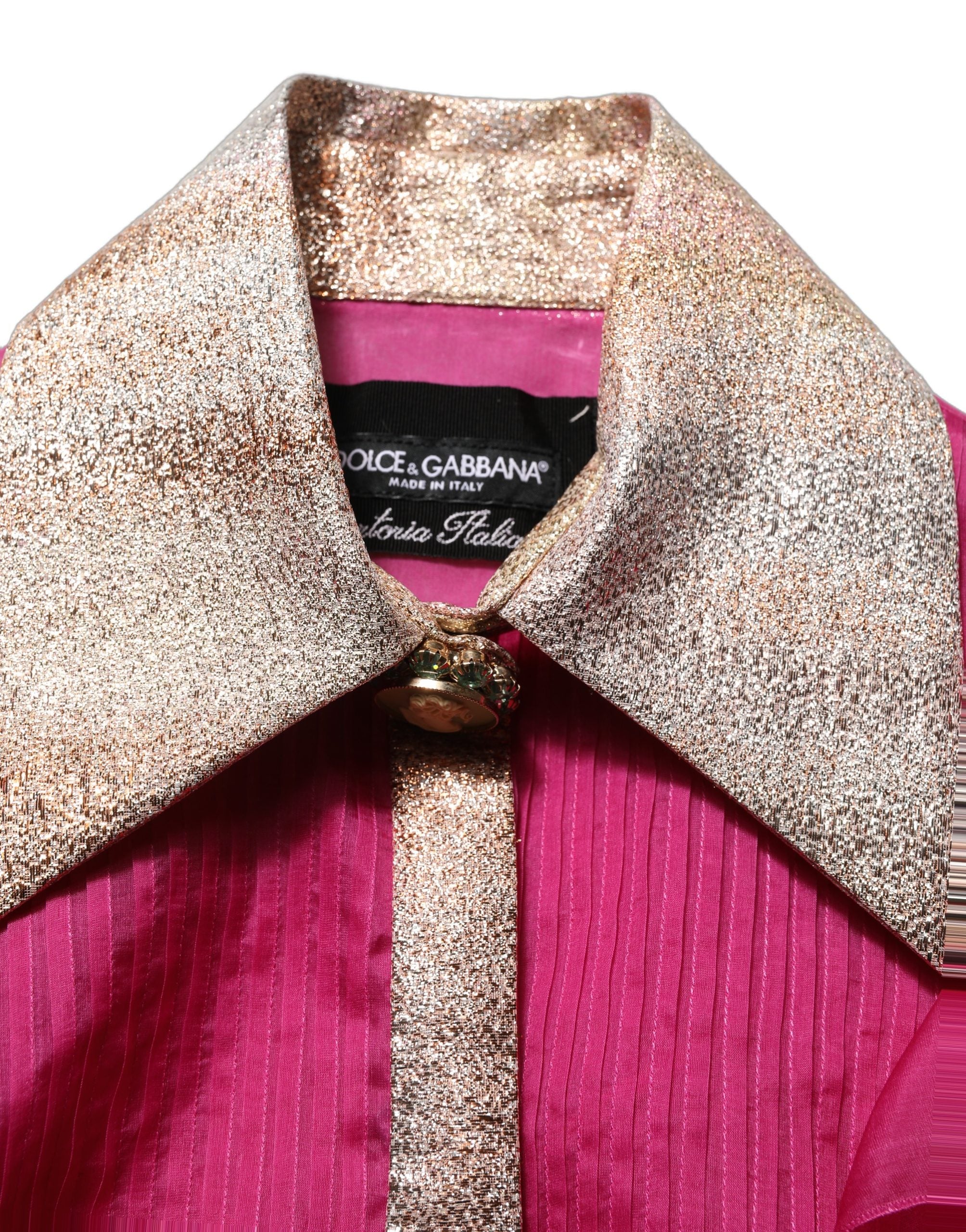Dolce & Gabbana Fuchsia Sheer Chiffon Buttoned Blouse Top