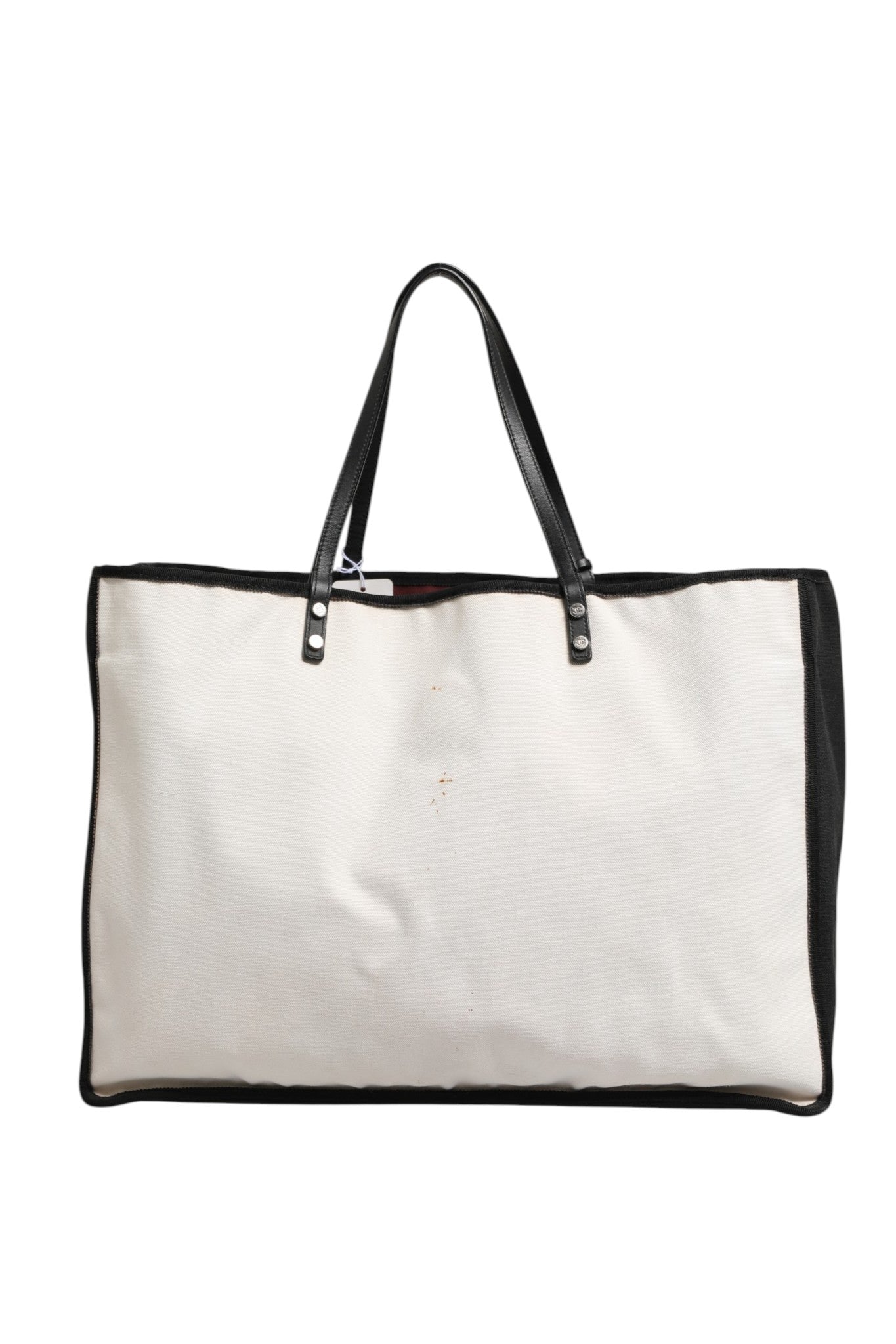 Pre-Owned Chanel Ladies First White and Black Canvas Shopper Tote Bag White and Black Women's B (Good — visible signs of wear)